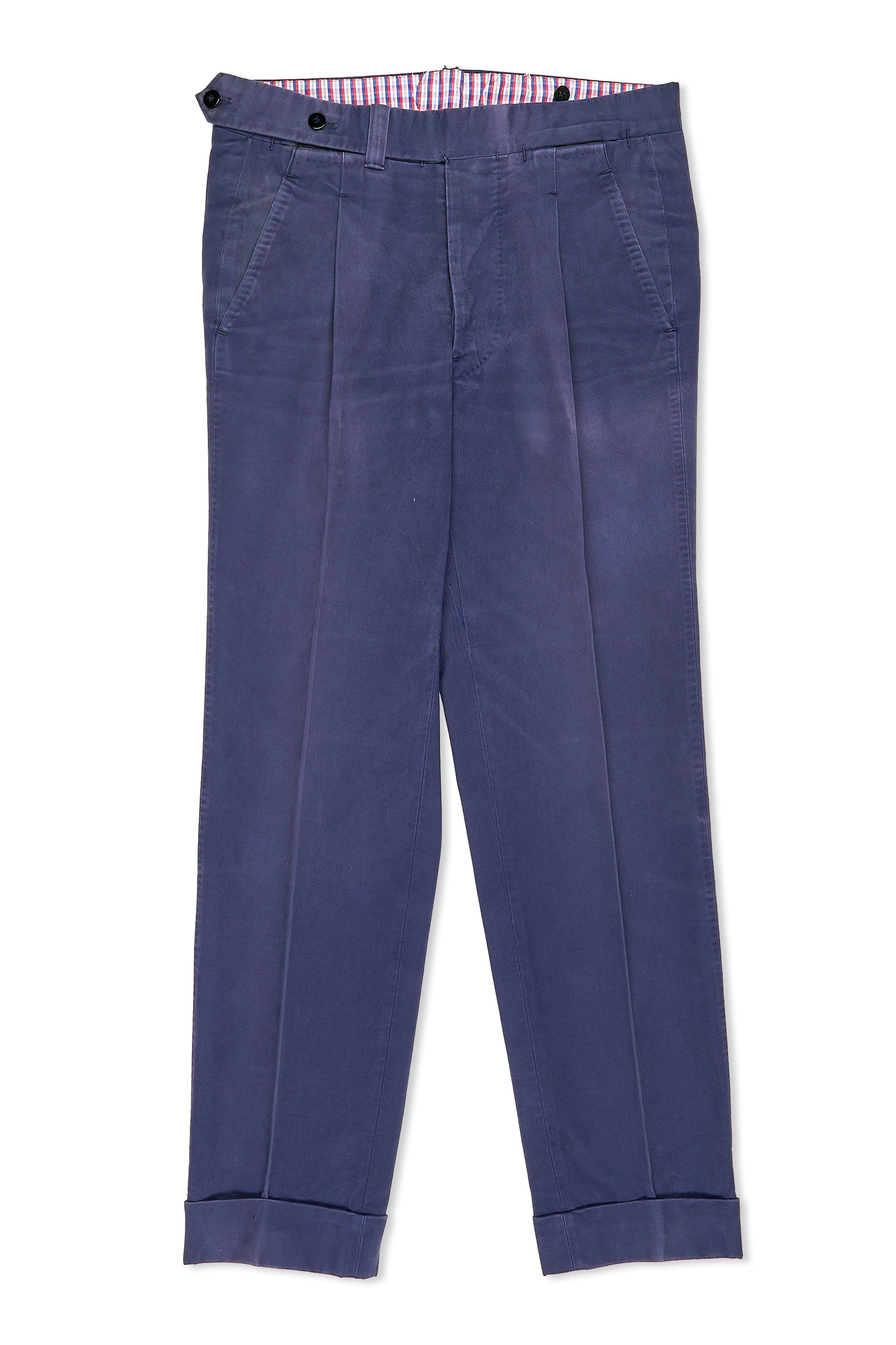 Ambrosi Napoli Blue Cotton Twill Single Pleat Trousers Bespoke