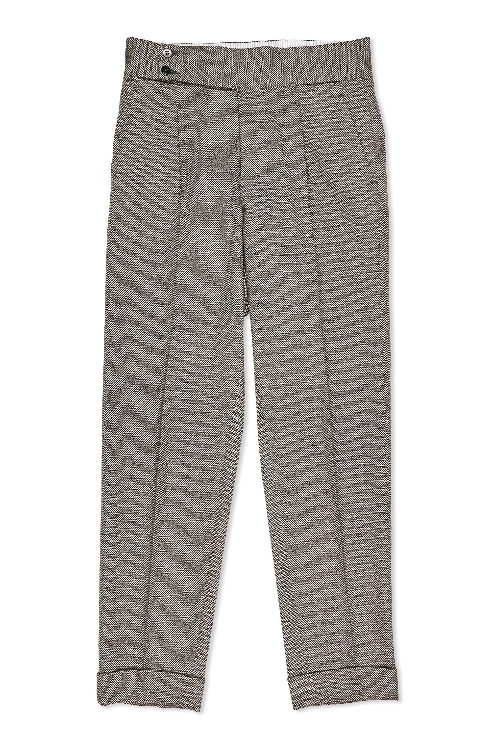 Ambrosi Napoli Black/Cream Cashmere Birdseye Single Pleat Trousers Bespoke