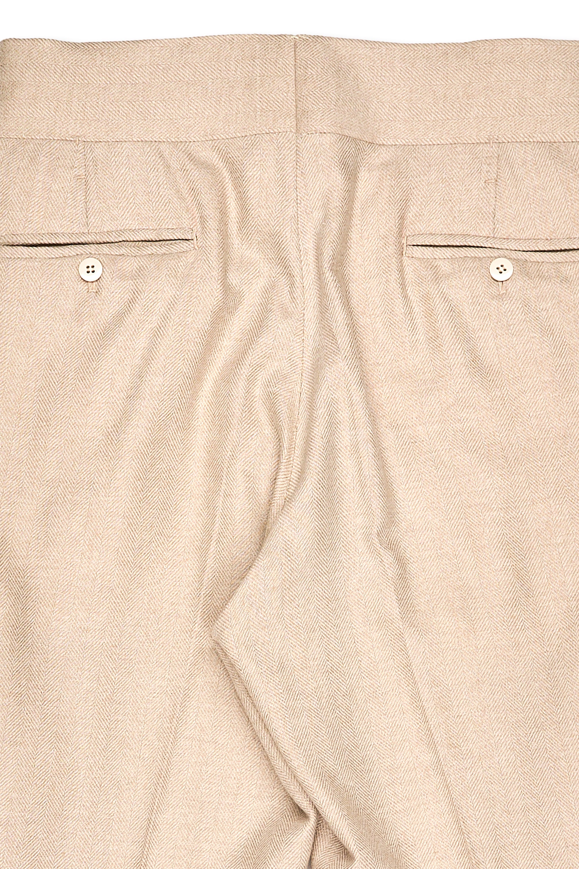 Ambrosi Napoli Beige Cashmere Herringbone Single Pleat Trousers Bespoke