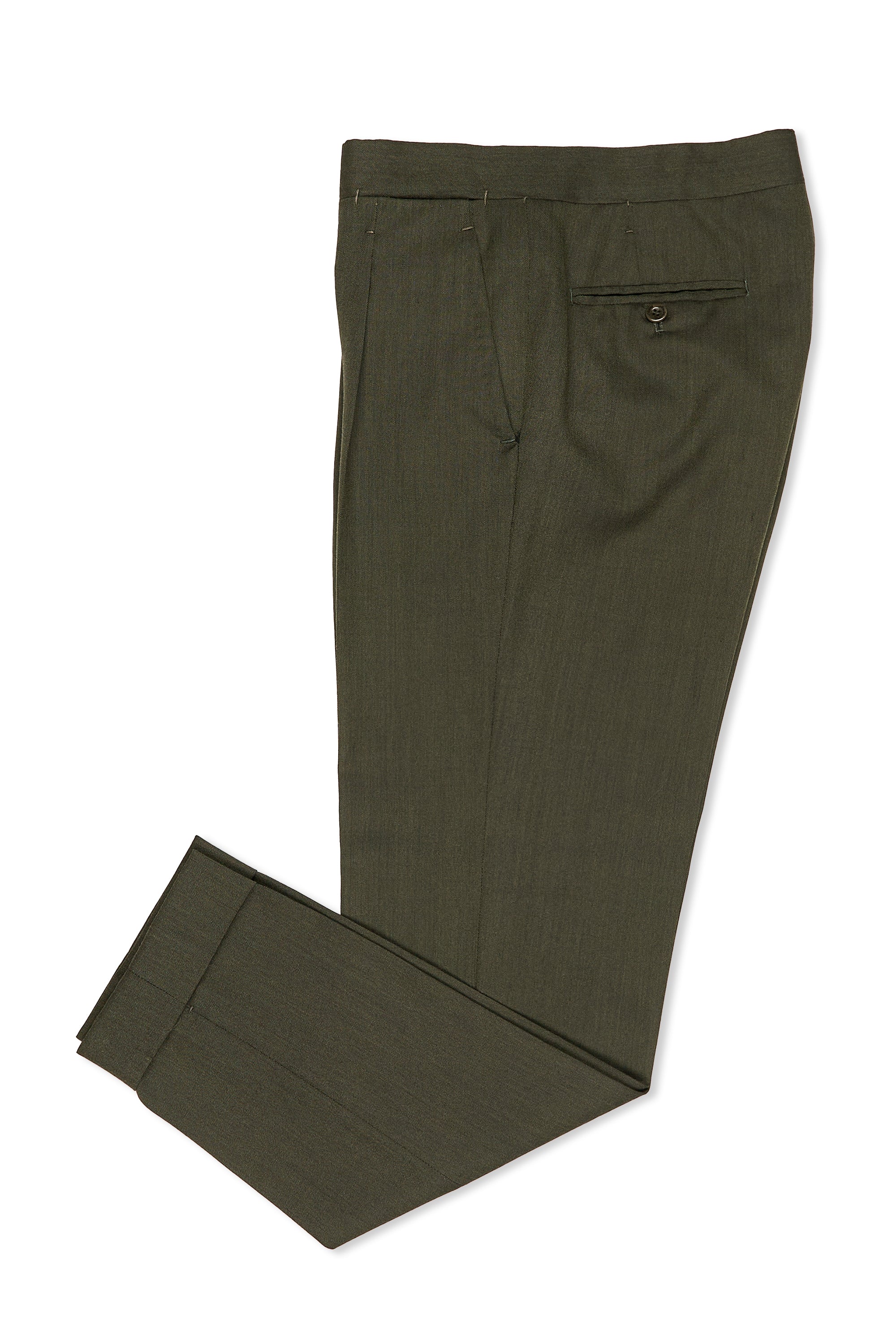 Ambrosi Napoli Green Crispaire Wool Single Pleat Trousers Bespoke