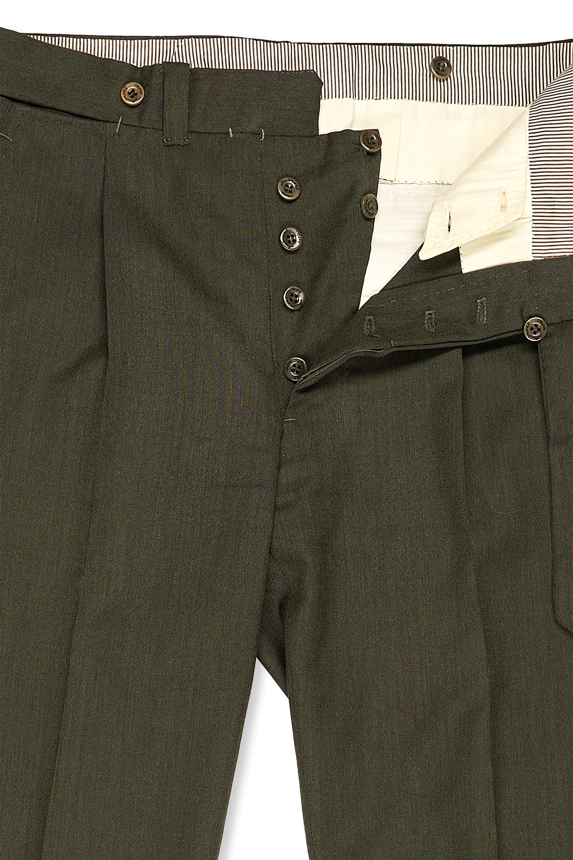 Ambrosi Napoli Green Crispaire Wool Single Pleat Trousers Bespoke