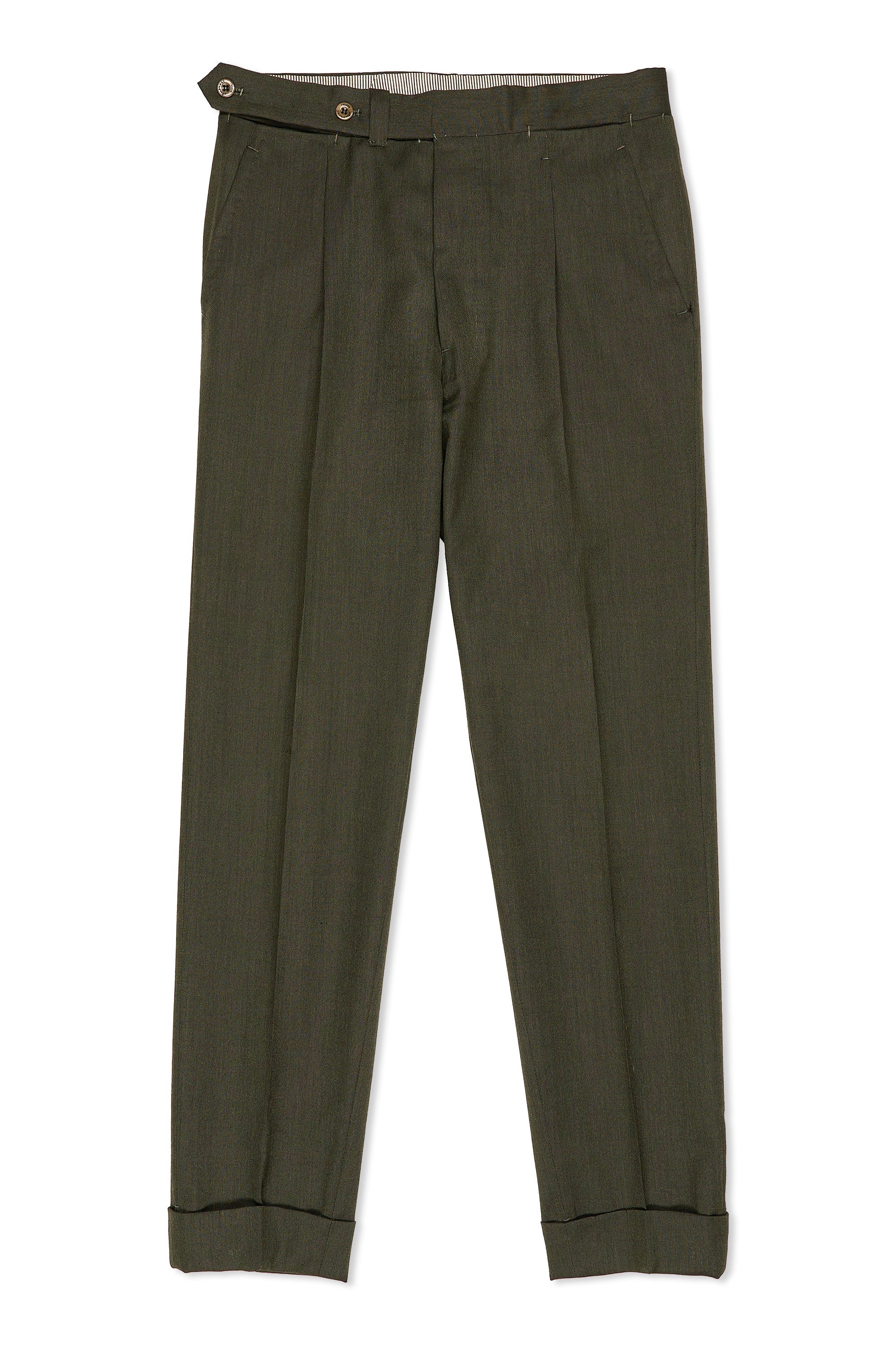 Ambrosi Napoli Green Crispaire Wool Single Pleat Trousers Bespoke