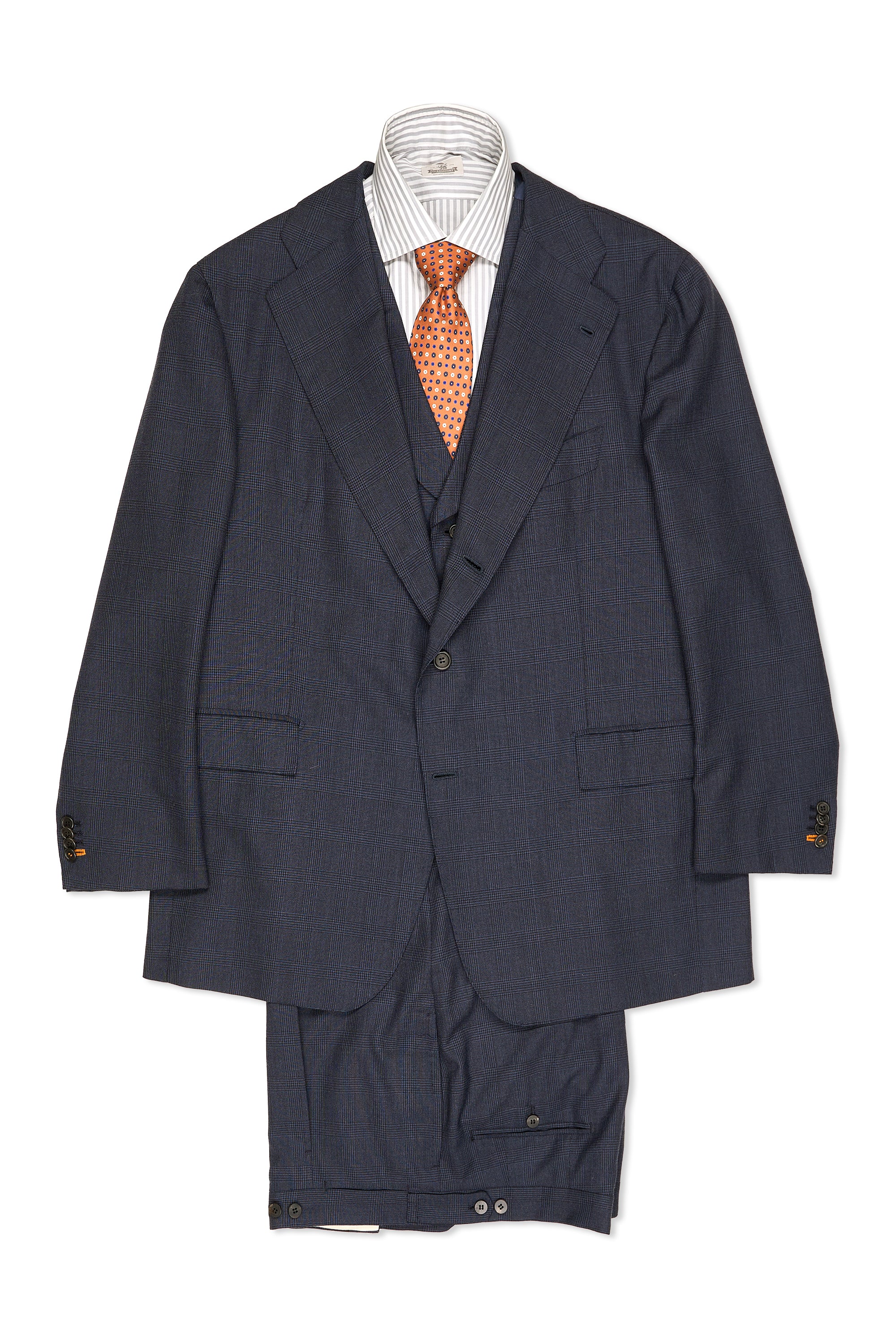 Orazio Luciano Navy/Black Check Wool 3 Piece Suit with Extra Trousers and Vests