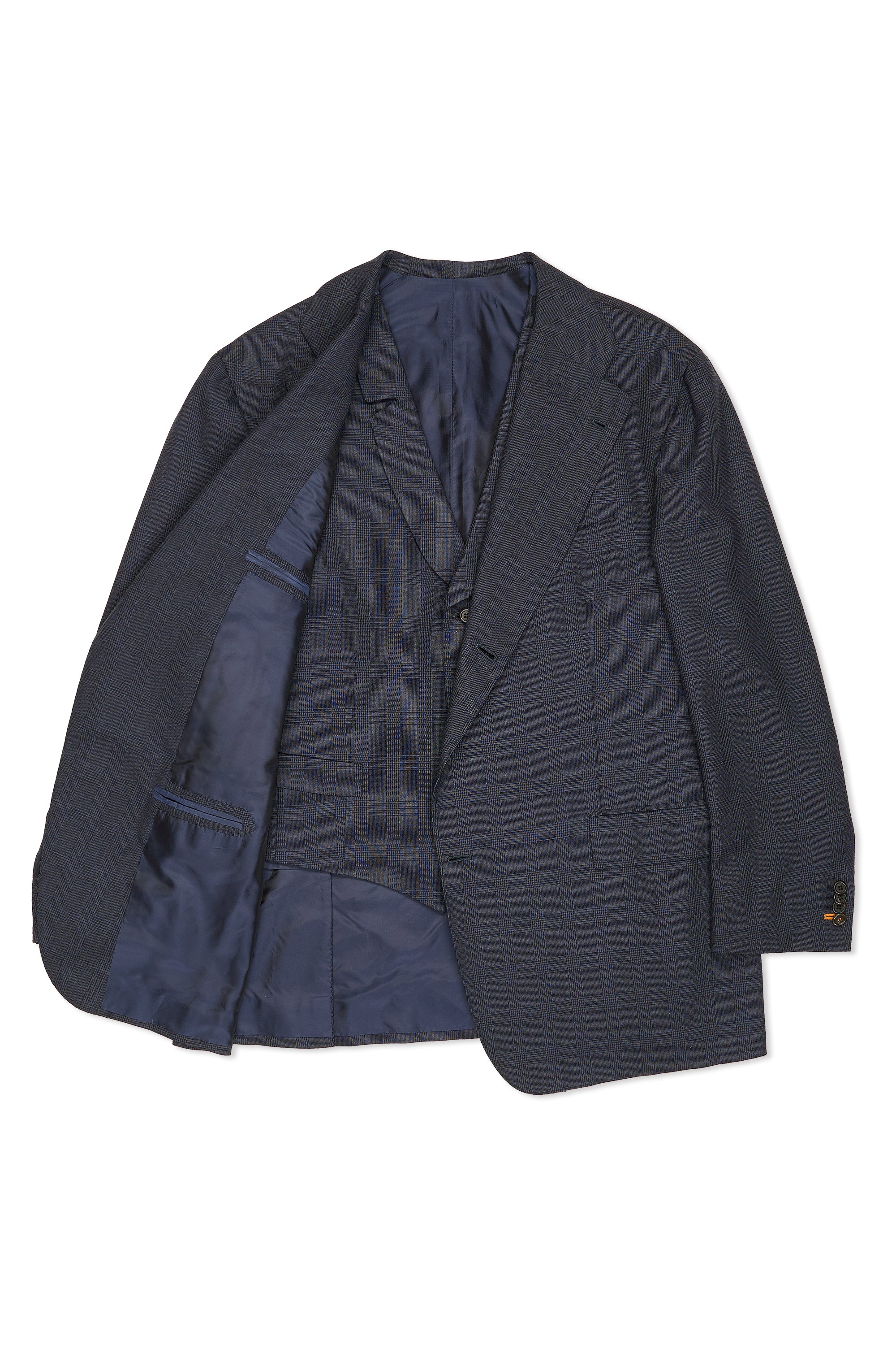 Orazio Luciano Navy/Black Check Wool 3 Piece Suit with Extra Trousers and Vests