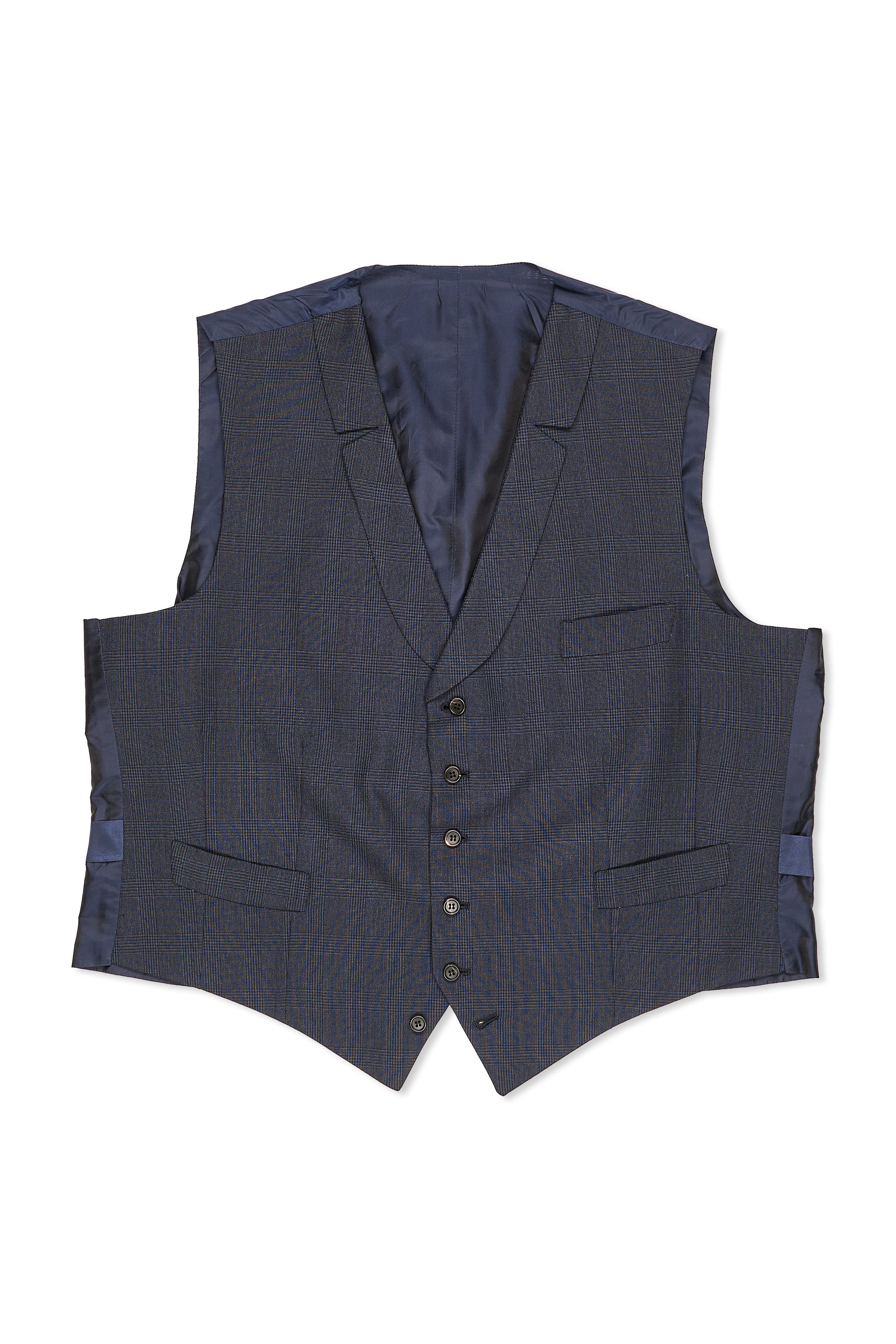 Orazio Luciano Navy/Black Check Wool 3 Piece Suit with Extra Trousers and Vests