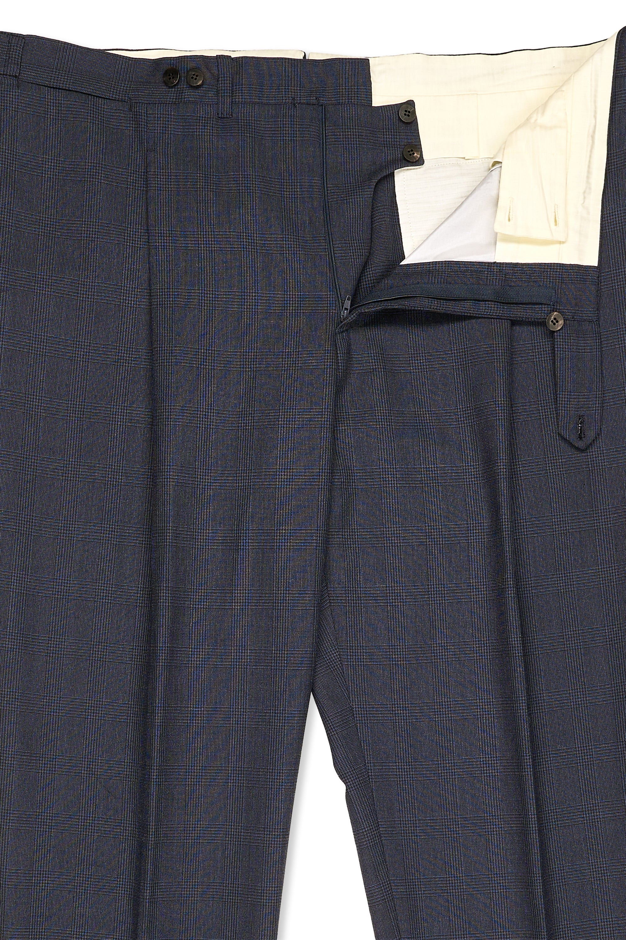 Orazio Luciano Navy/Black Check Wool 3 Piece Suit with Extra Trousers and Vests