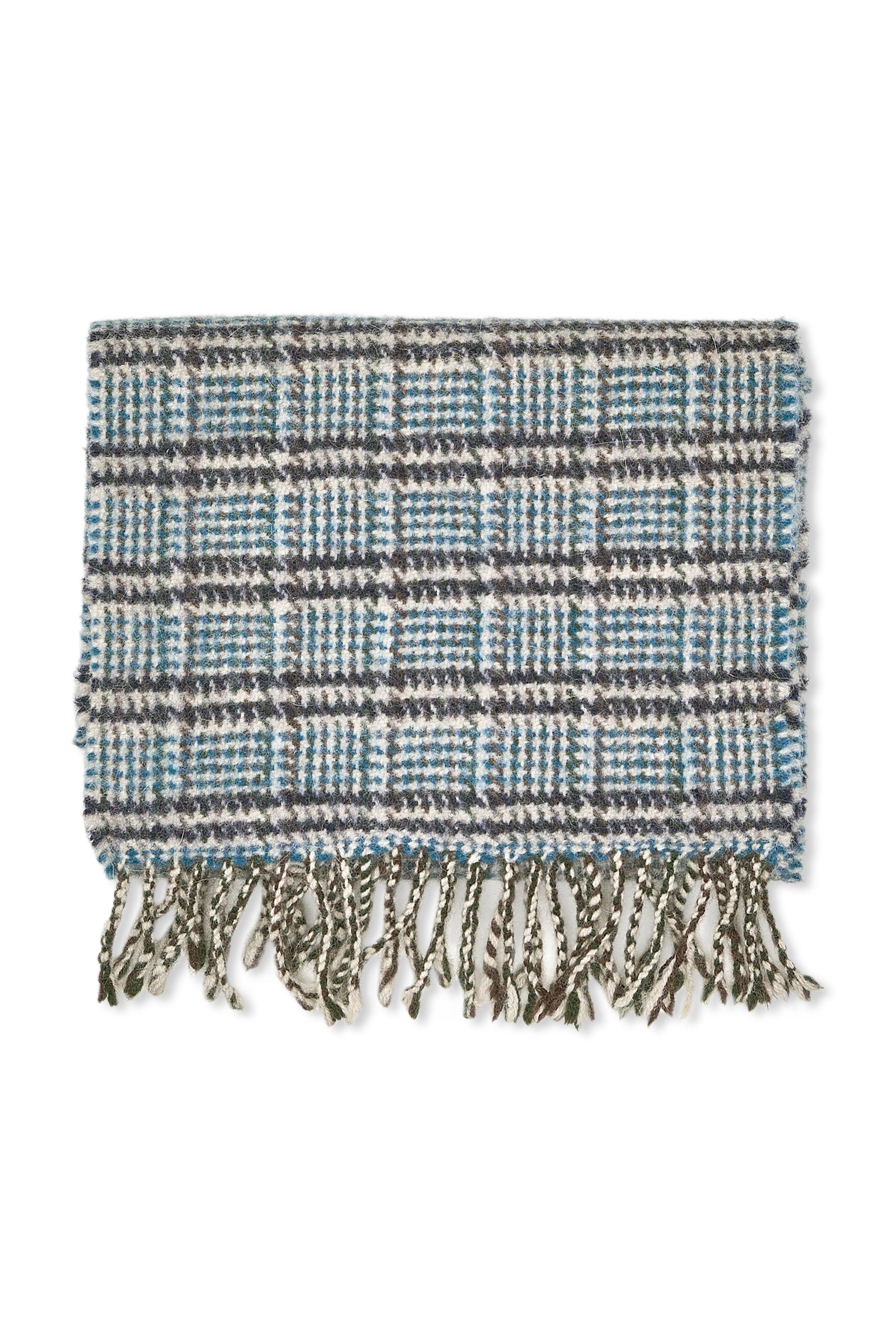 Drake's Blue Green Lambswool/Angora Check Scarf