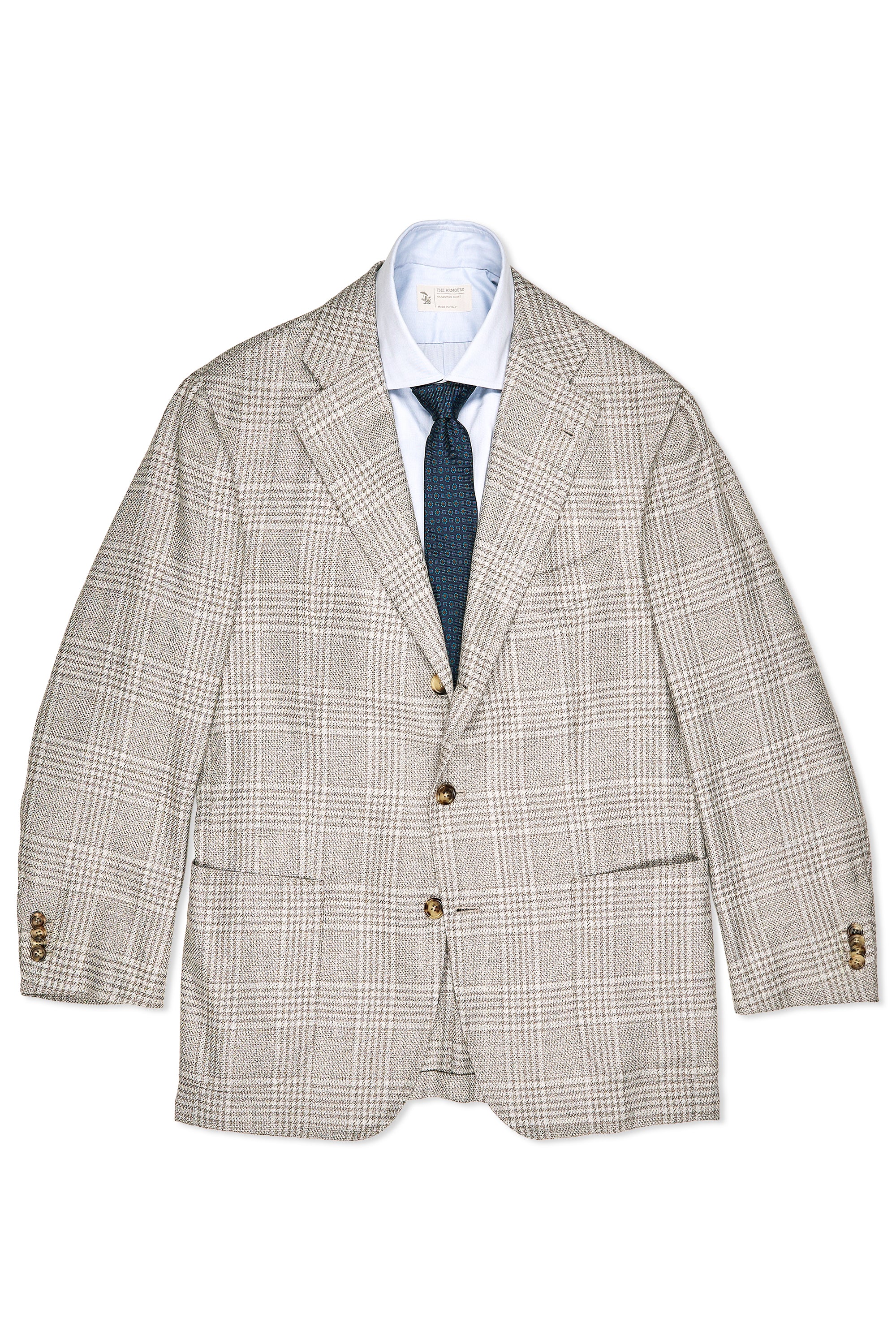 Orazio Luciano Light Grey/Beige Check Wool/Silk/Linen Sport Coat