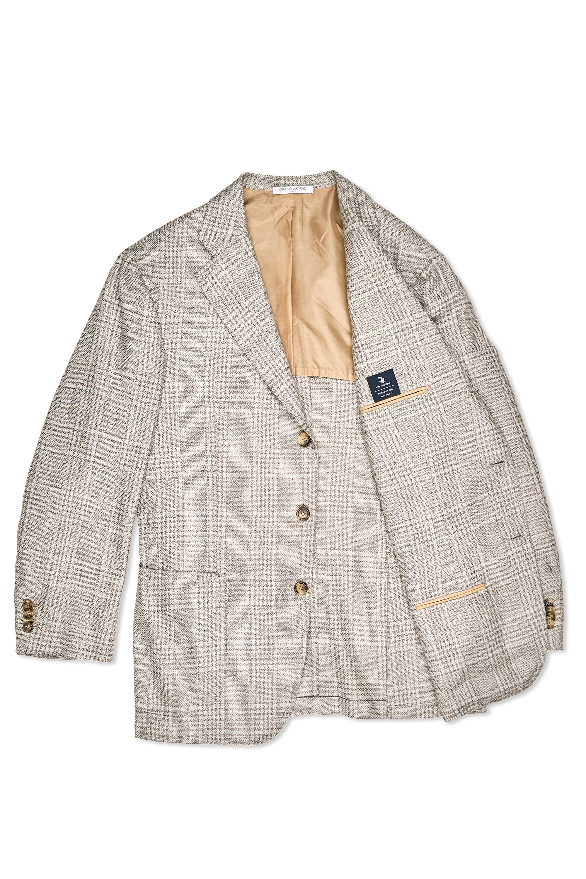 Orazio Luciano Light Grey/Beige Check Wool/Silk/Linen Sport Coat