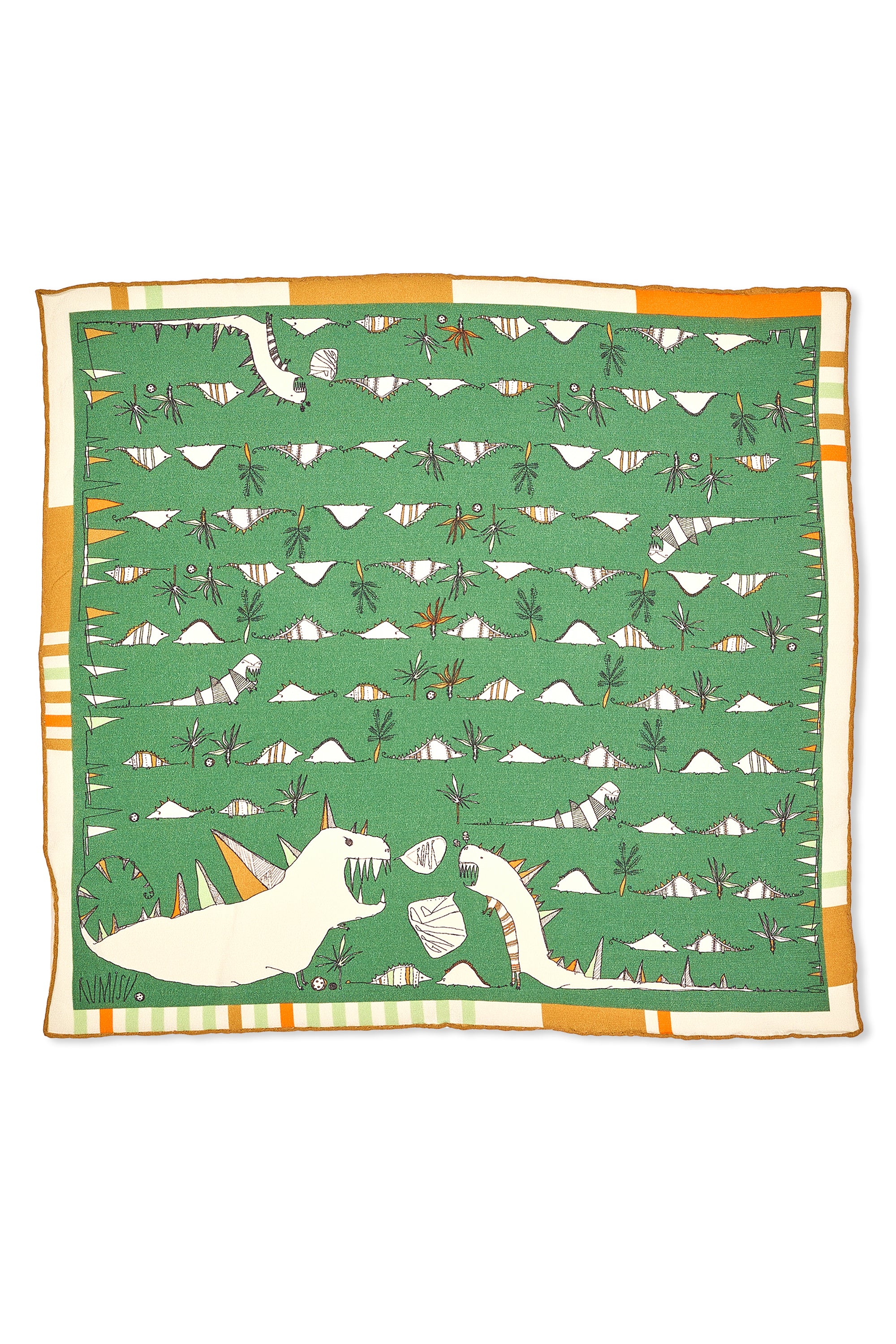 Rumisu Green Dinosaur Pattern Silk Pocket Square