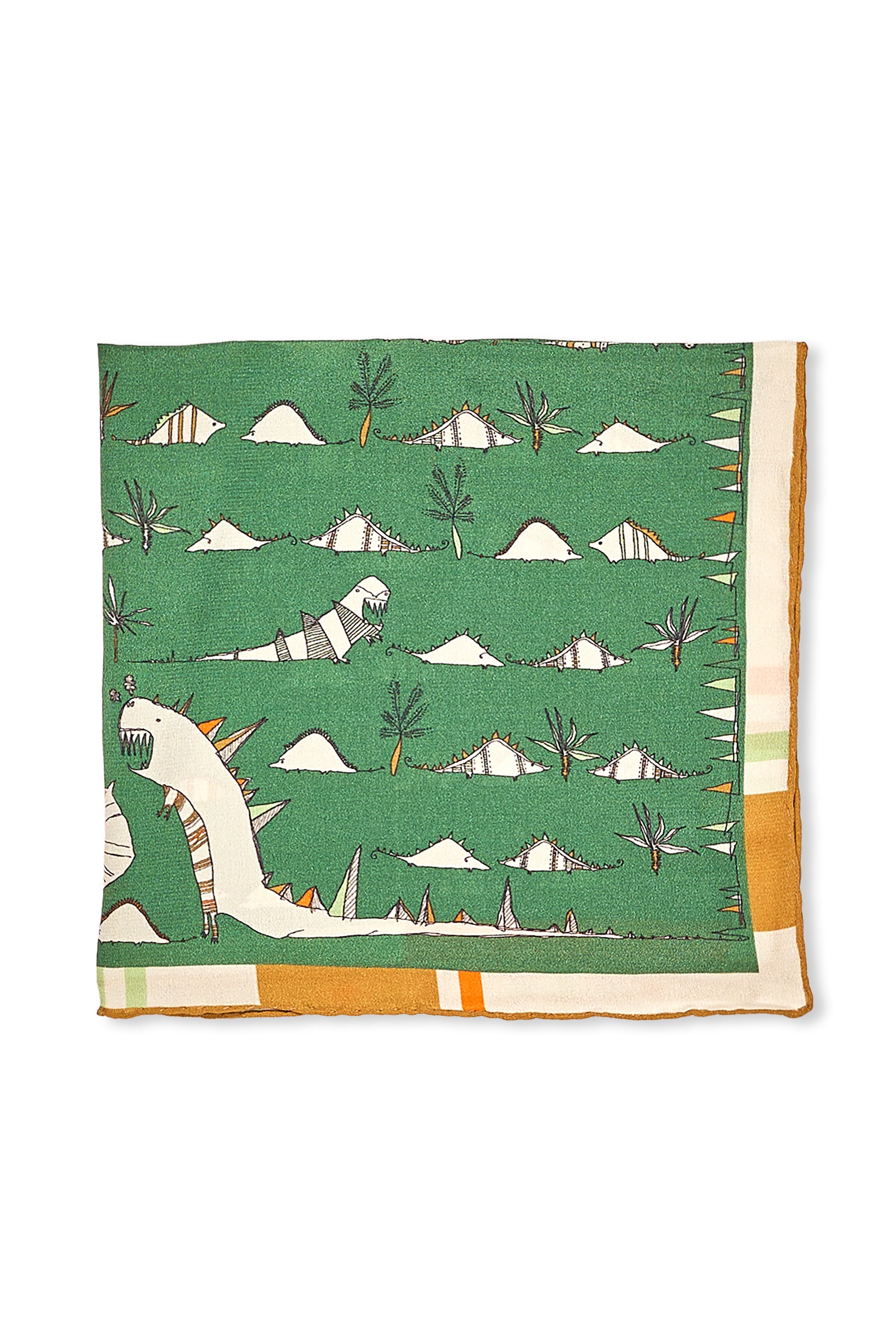 Rumisu Green Dinosaur Pattern Silk Pocket Square