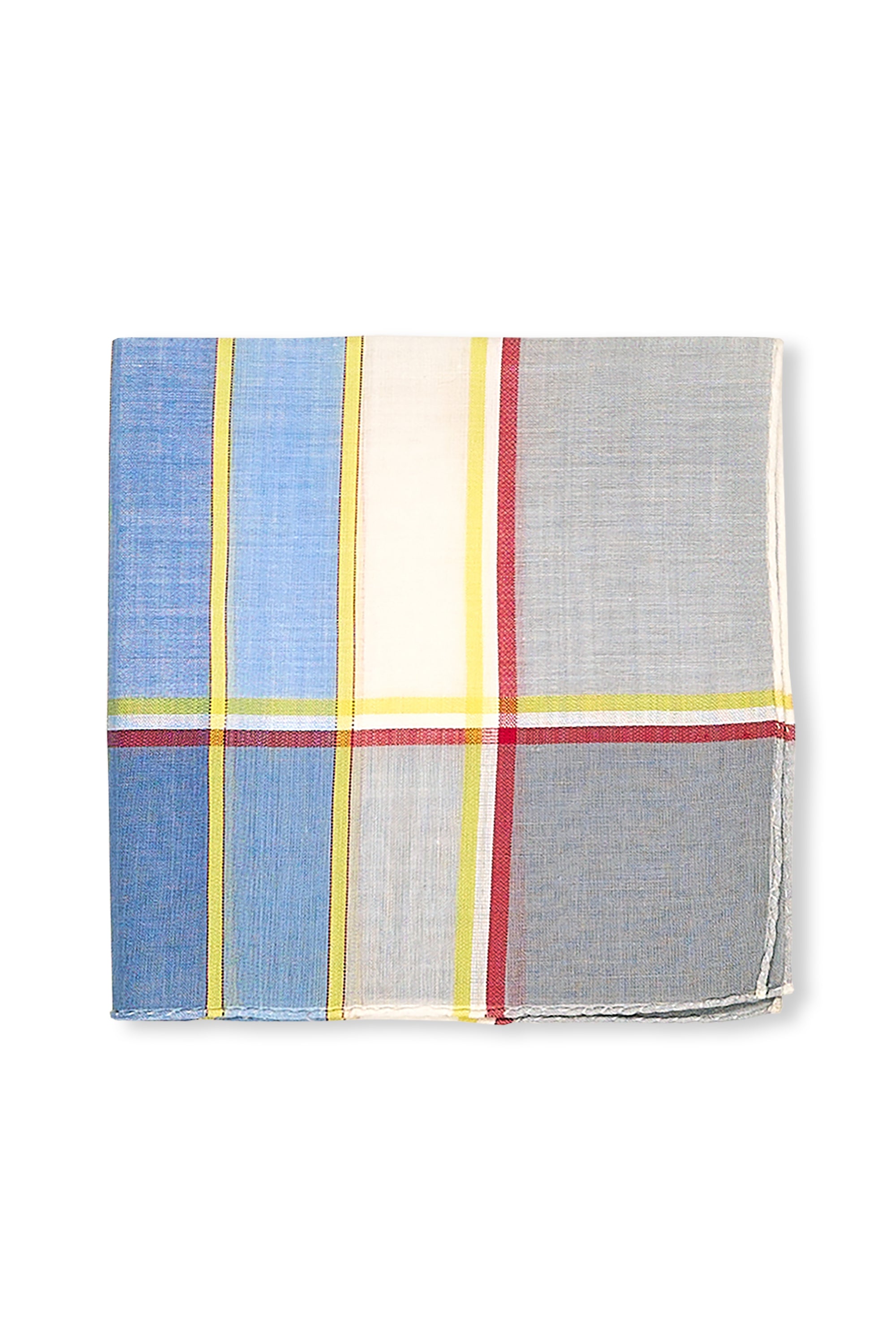 Simonnot Godard Blue/Yellow/Red/Grey Cotton Pocket Square