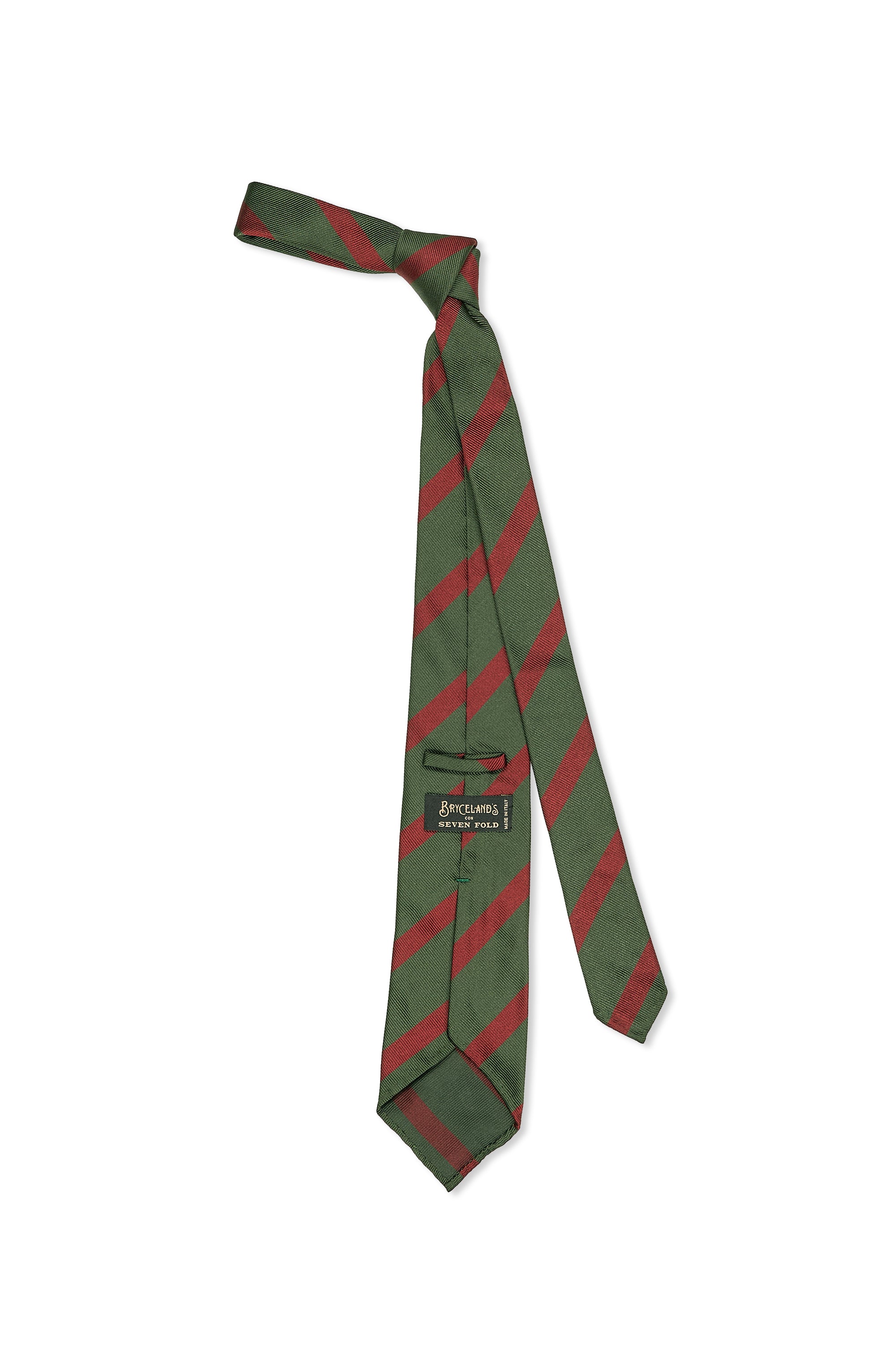 Seven Fold Forest Green with Red Stripe Silk Tie