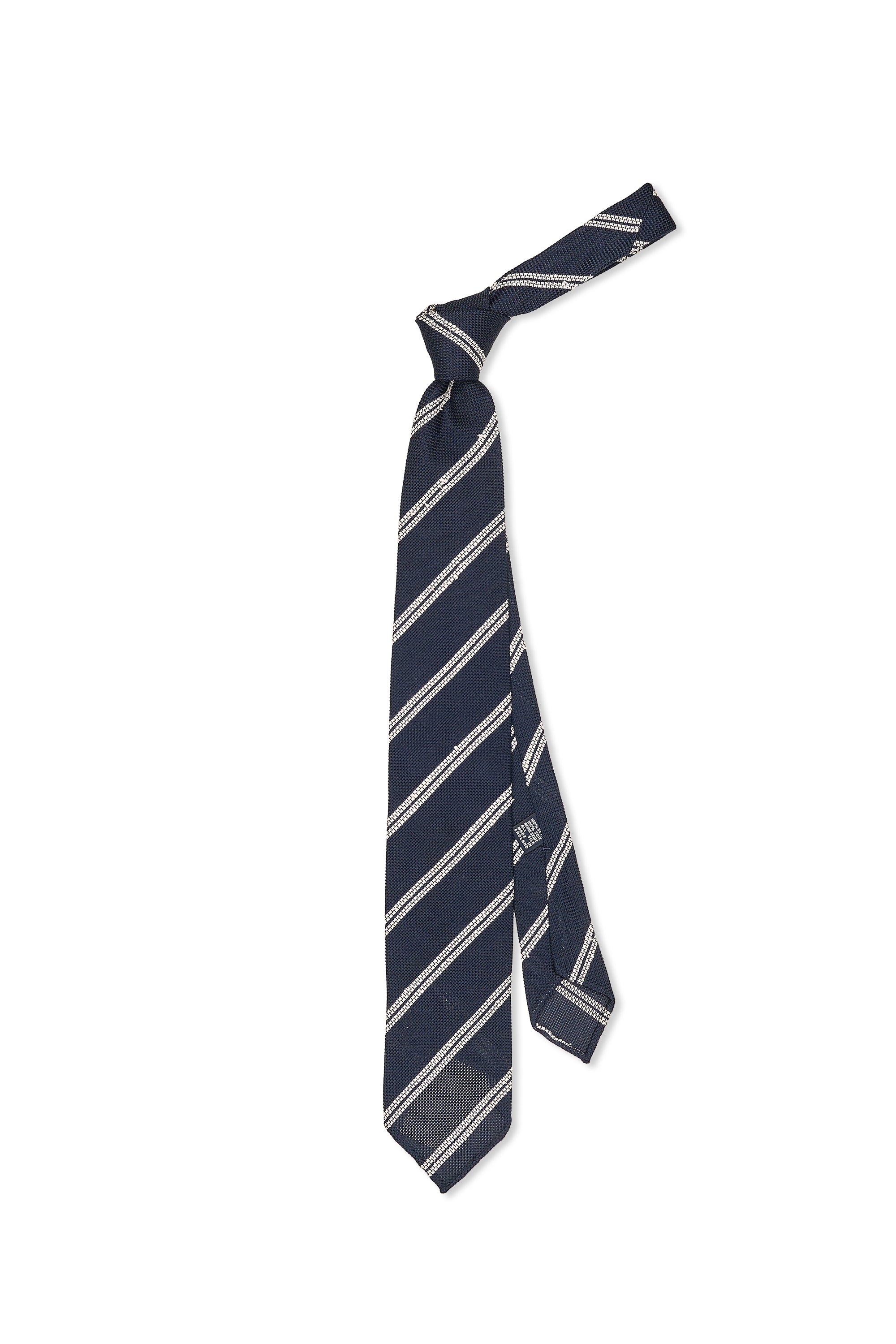 Drake's Navy with Double White Stripe Silk Tie