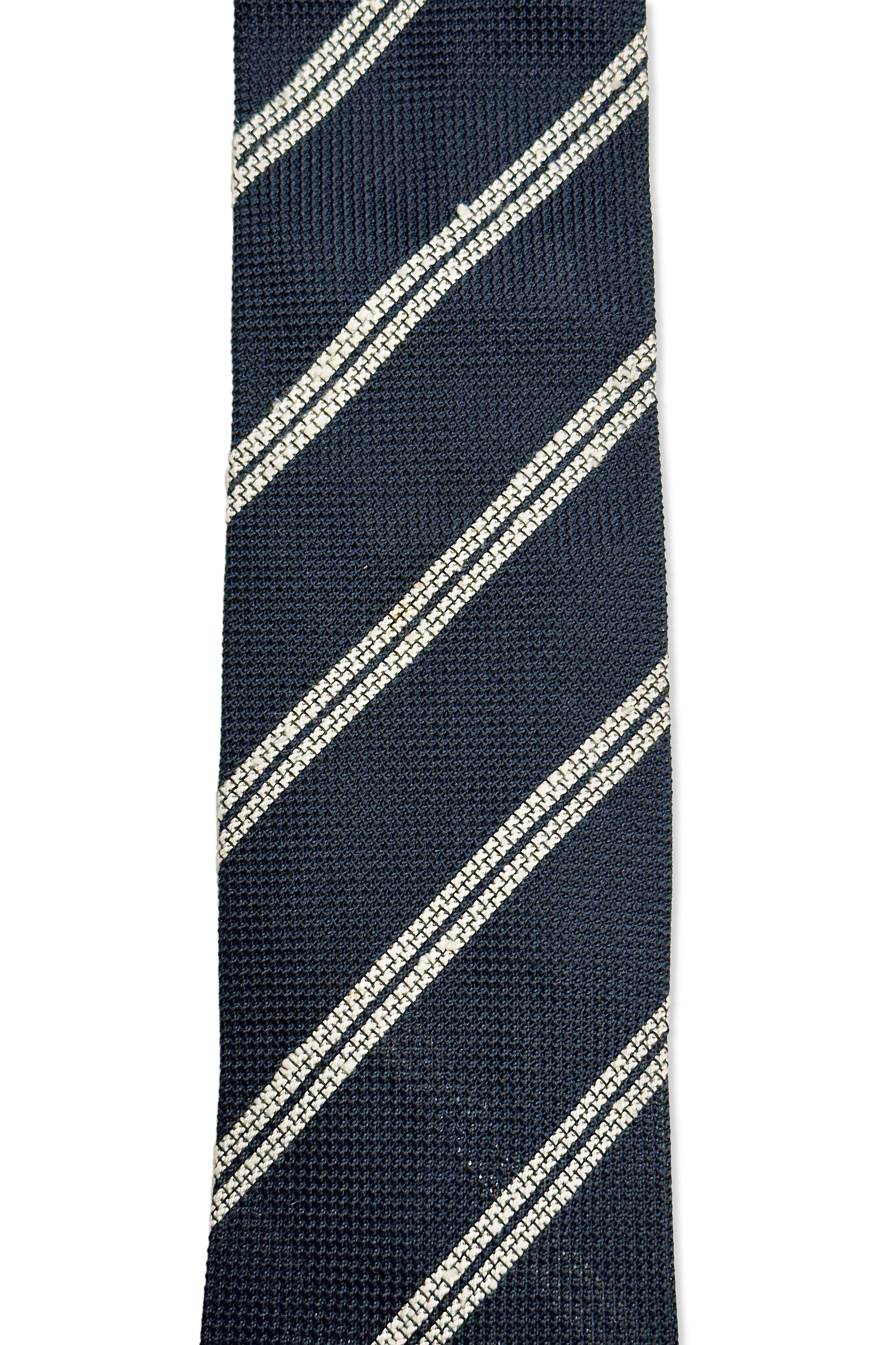 Drake's Navy with Double White Stripe Silk Tie