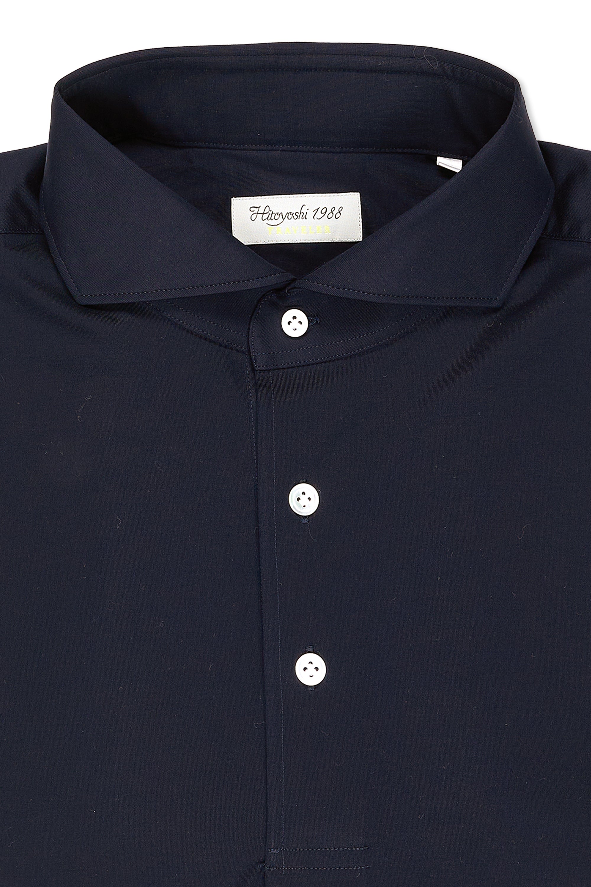 Hitoyoshi Navy Spread Collar Short Sleeve Polo Shirt