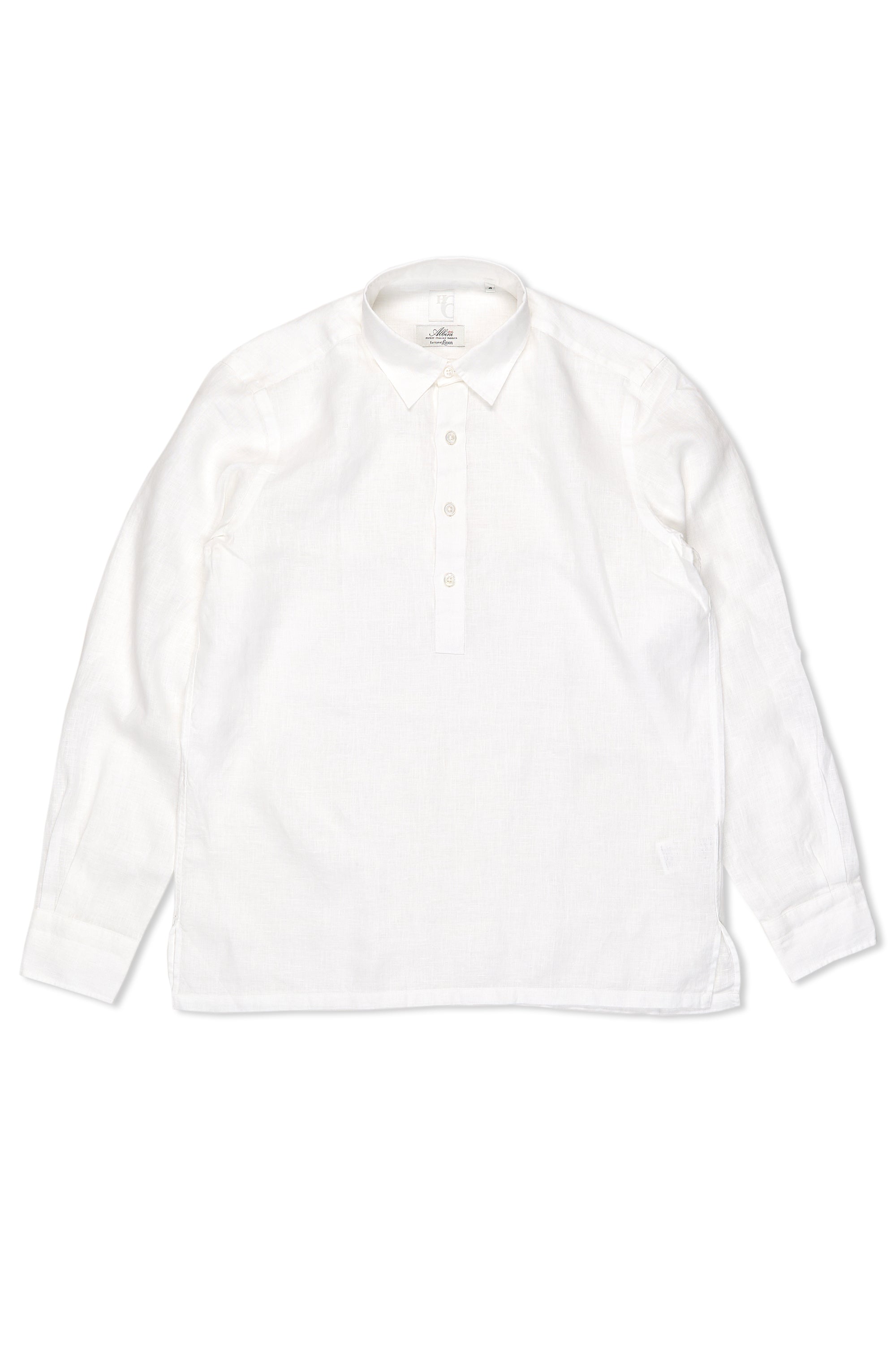 Hitoyoshi White Linen Spread Collar Popover Shirt