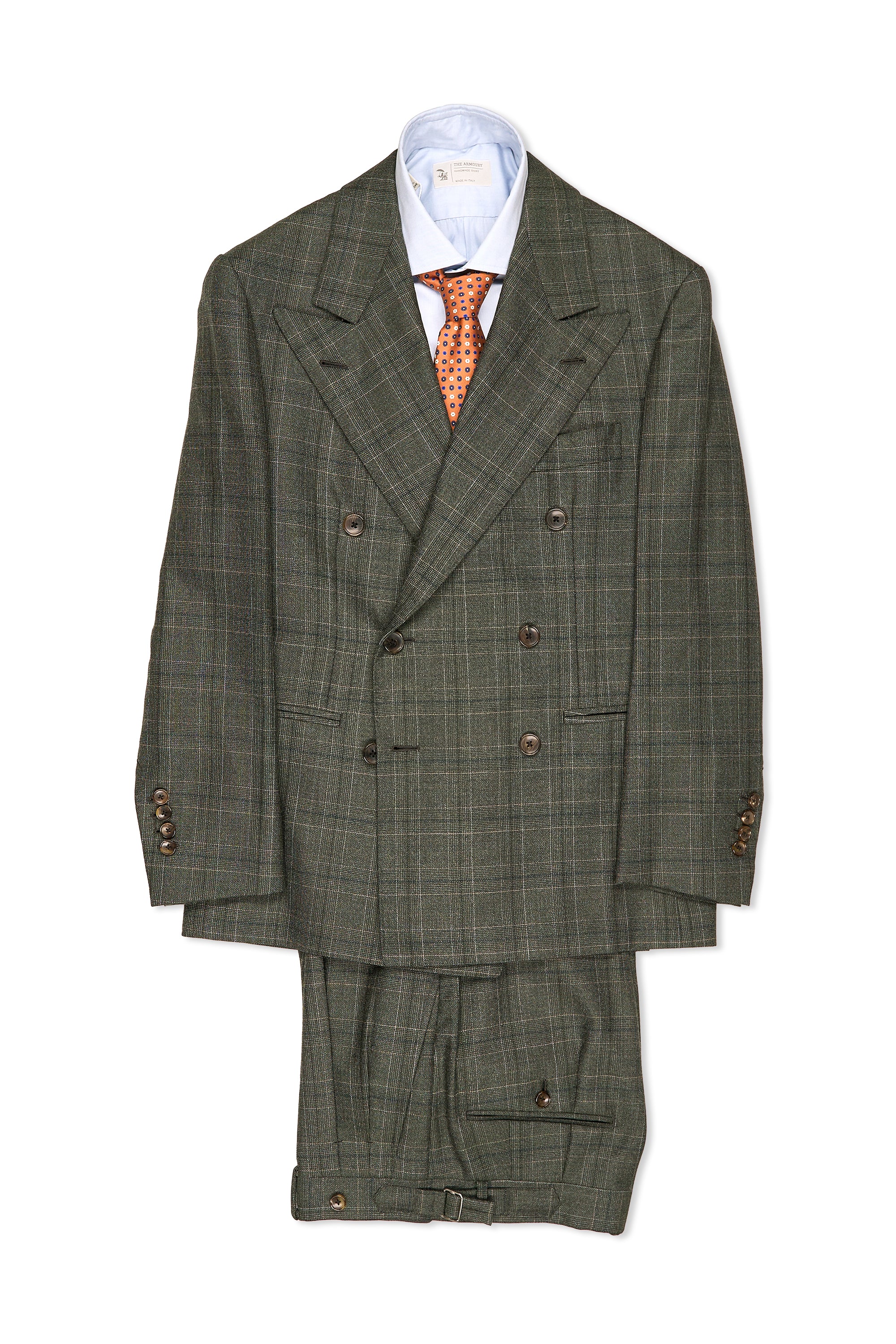 B&Tailor Green Grey with Beige Check Wool DB Suit MTM