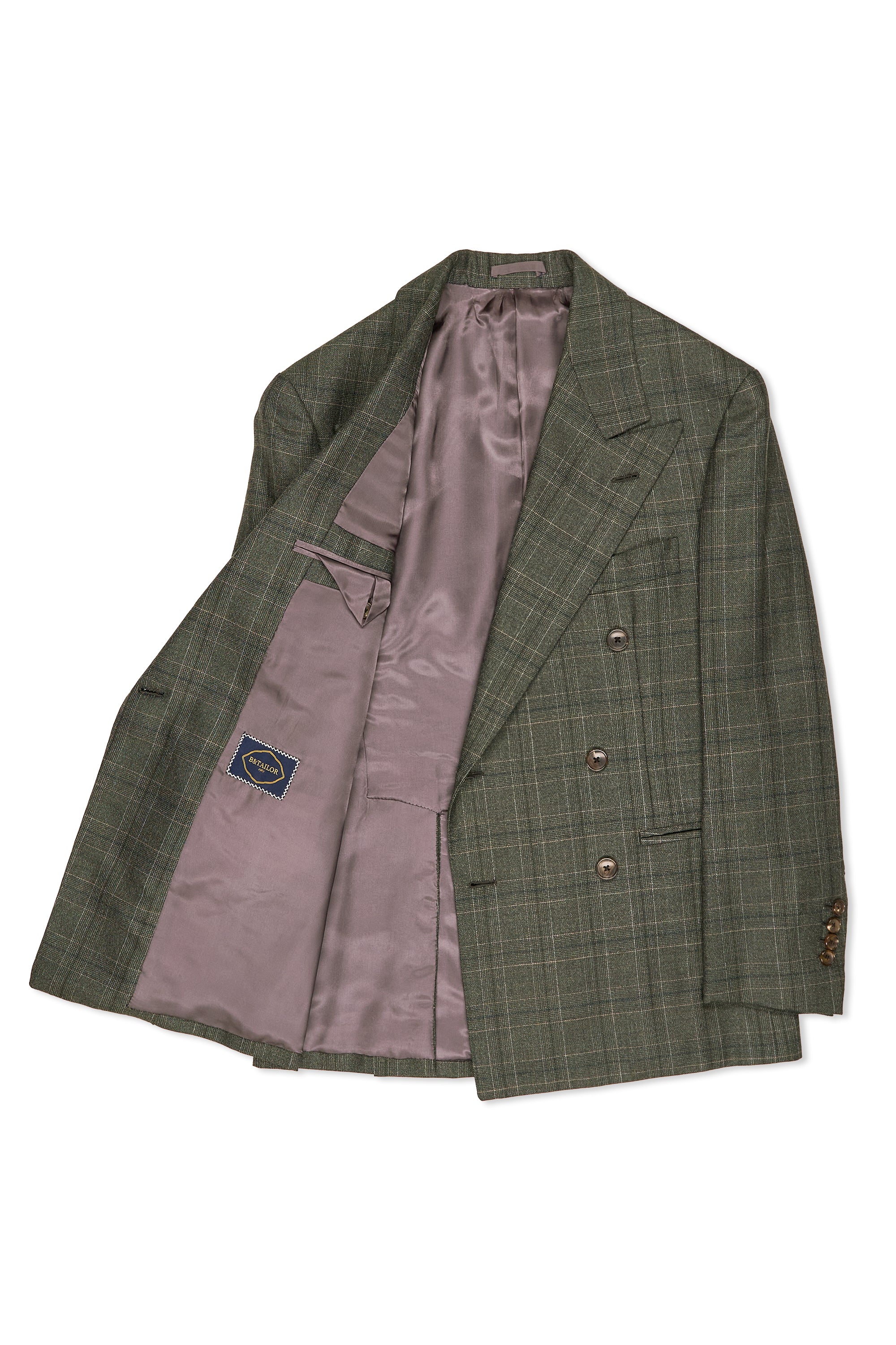 B&Tailor Green Grey with Beige Check Wool DB Suit MTM