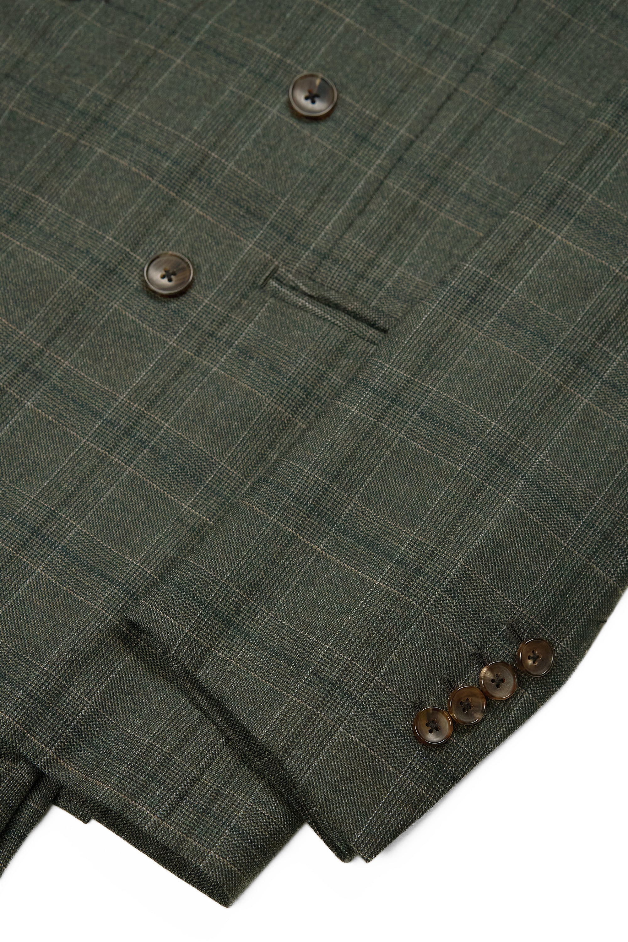 B&Tailor Green Grey with Beige Check Wool DB Suit MTM