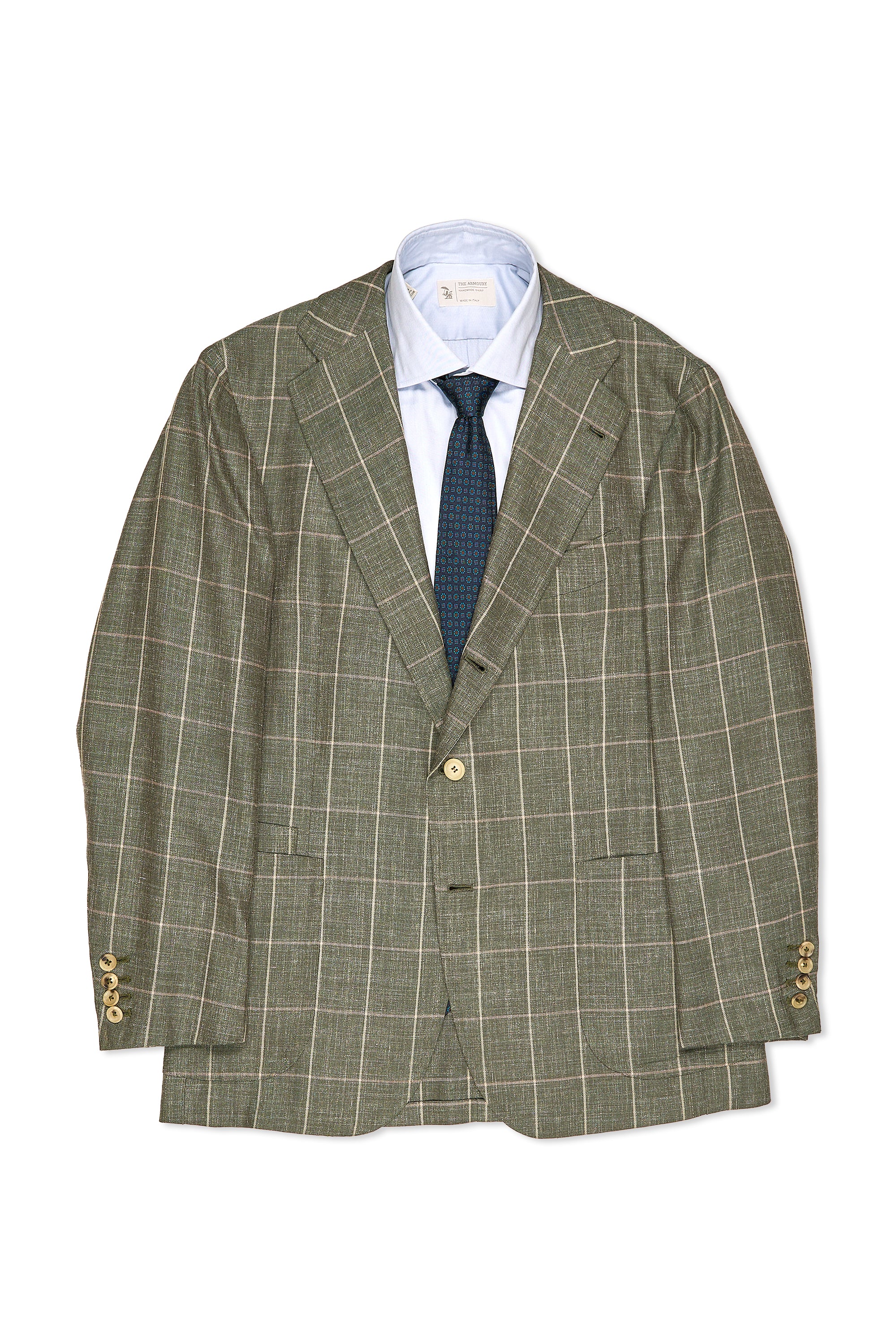 Orazio Luciano Green Windowpane Summer Wool Sport Coat