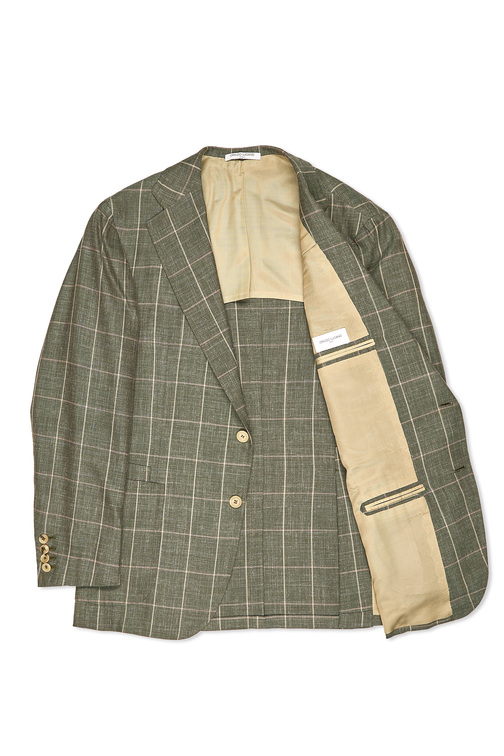 Orazio Luciano Green Windowpane Summer Wool Sport Coat