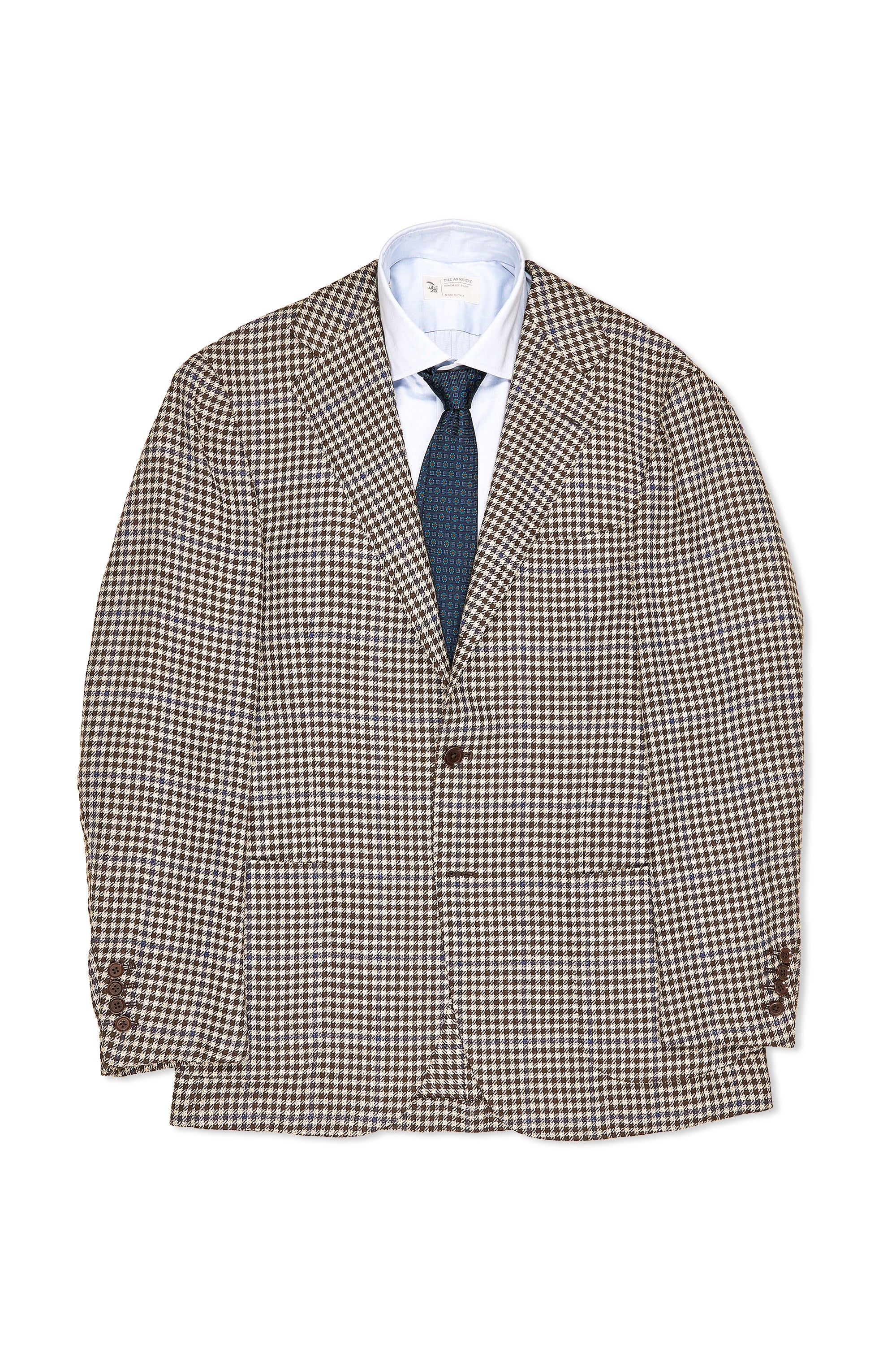 Ring Jacket Cream/Brown/Blue Check Wool/Linen/Silk Sport Coat