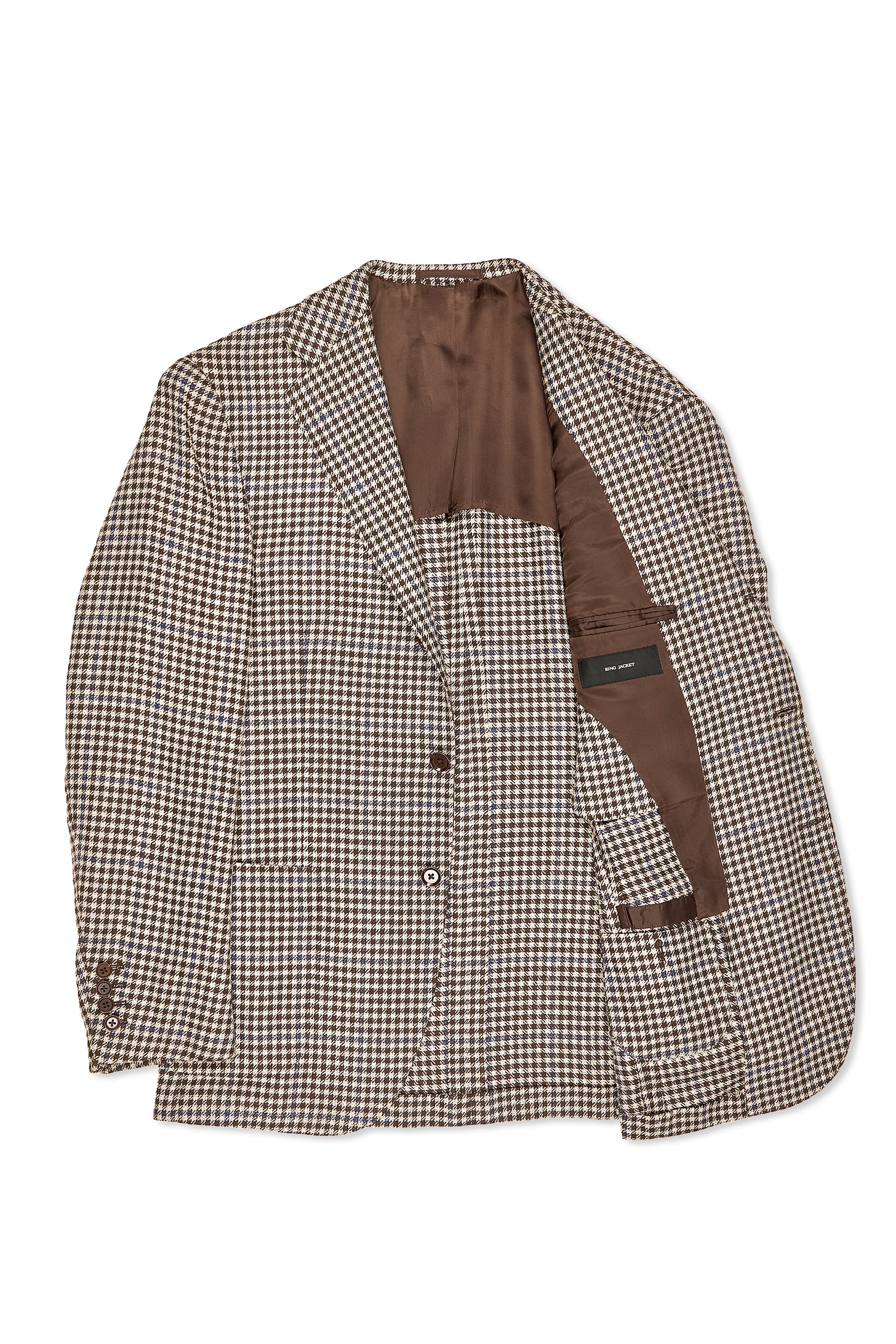 Ring Jacket Cream/Brown/Blue Check Wool/Linen/Silk Sport Coat