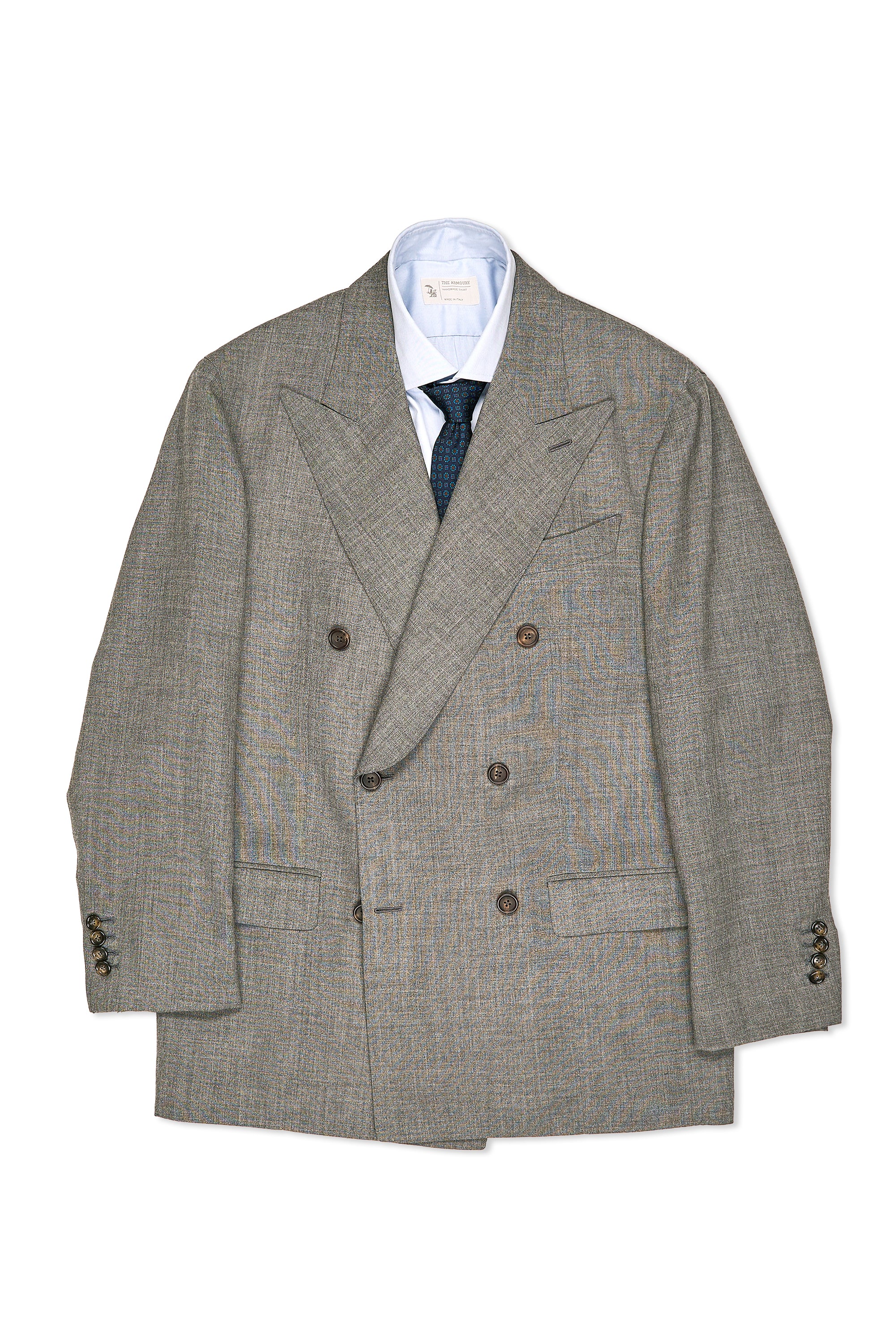 Anglo-Italian Grey Fresco Wool Double Breasted Sport Coat