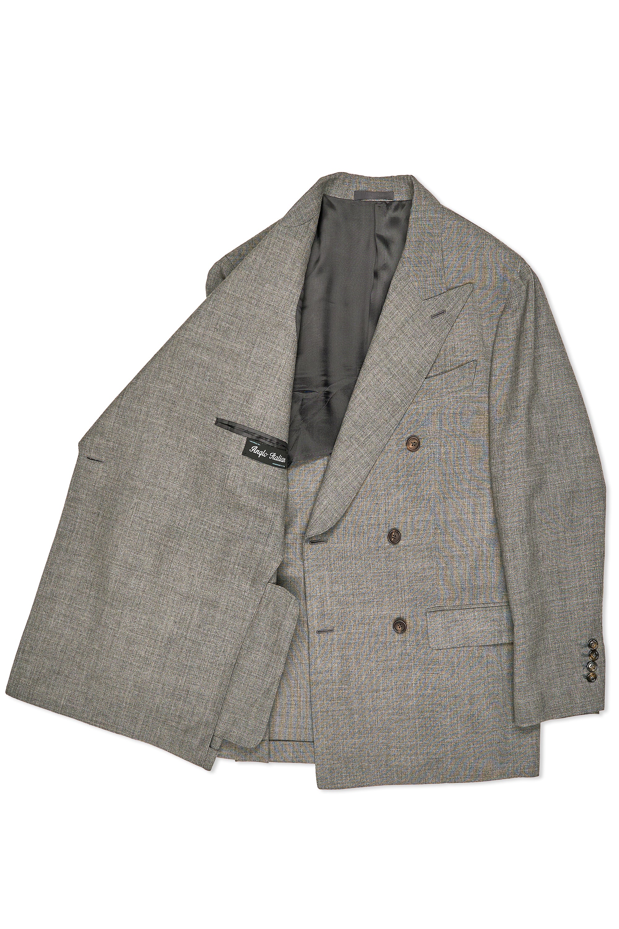 Anglo-Italian Grey Fresco Wool Double Breasted Sport Coat