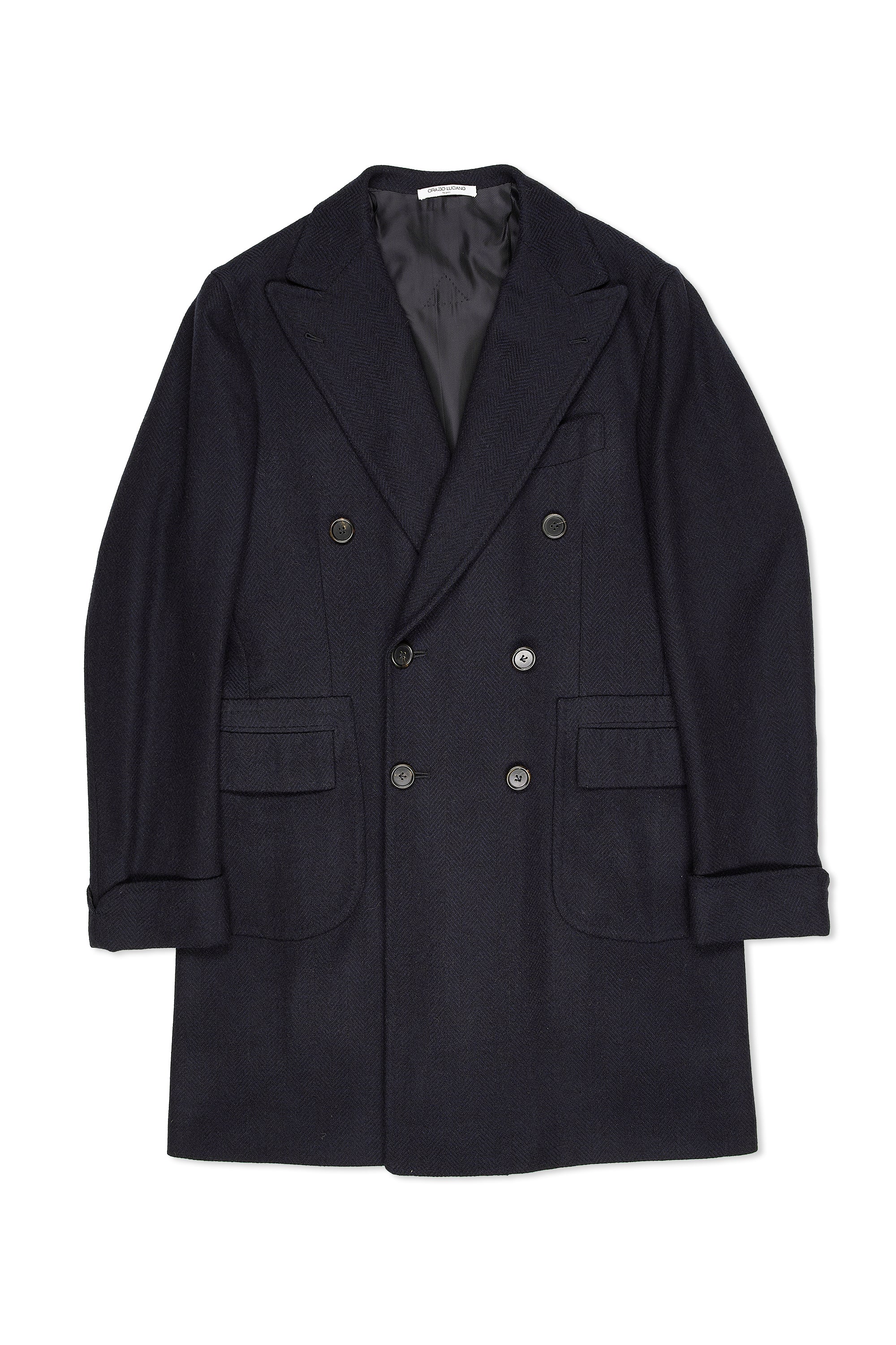 Orazio Luciano Navy Herringbone Wool/Cashmere DB Overcoat