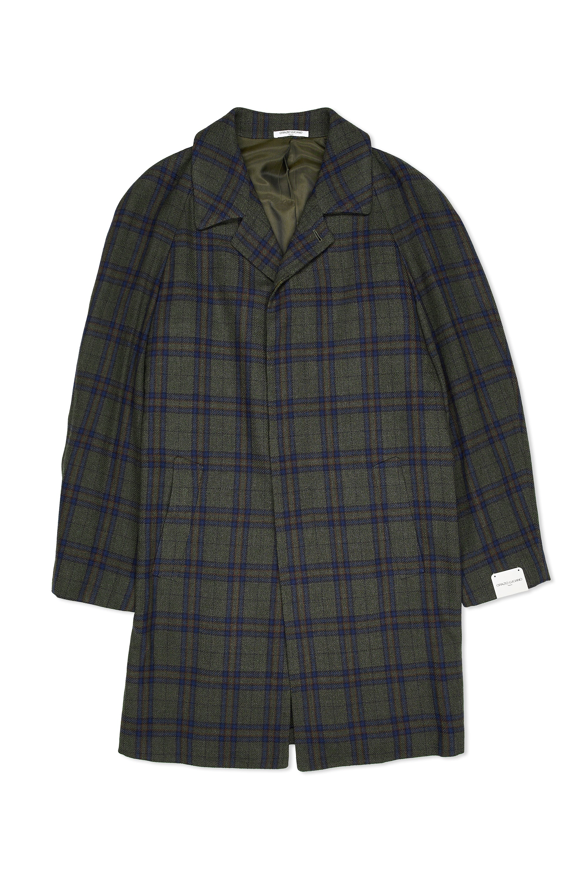 Orazio Luciano Green/Blue/Orange Check Wool Overcoat