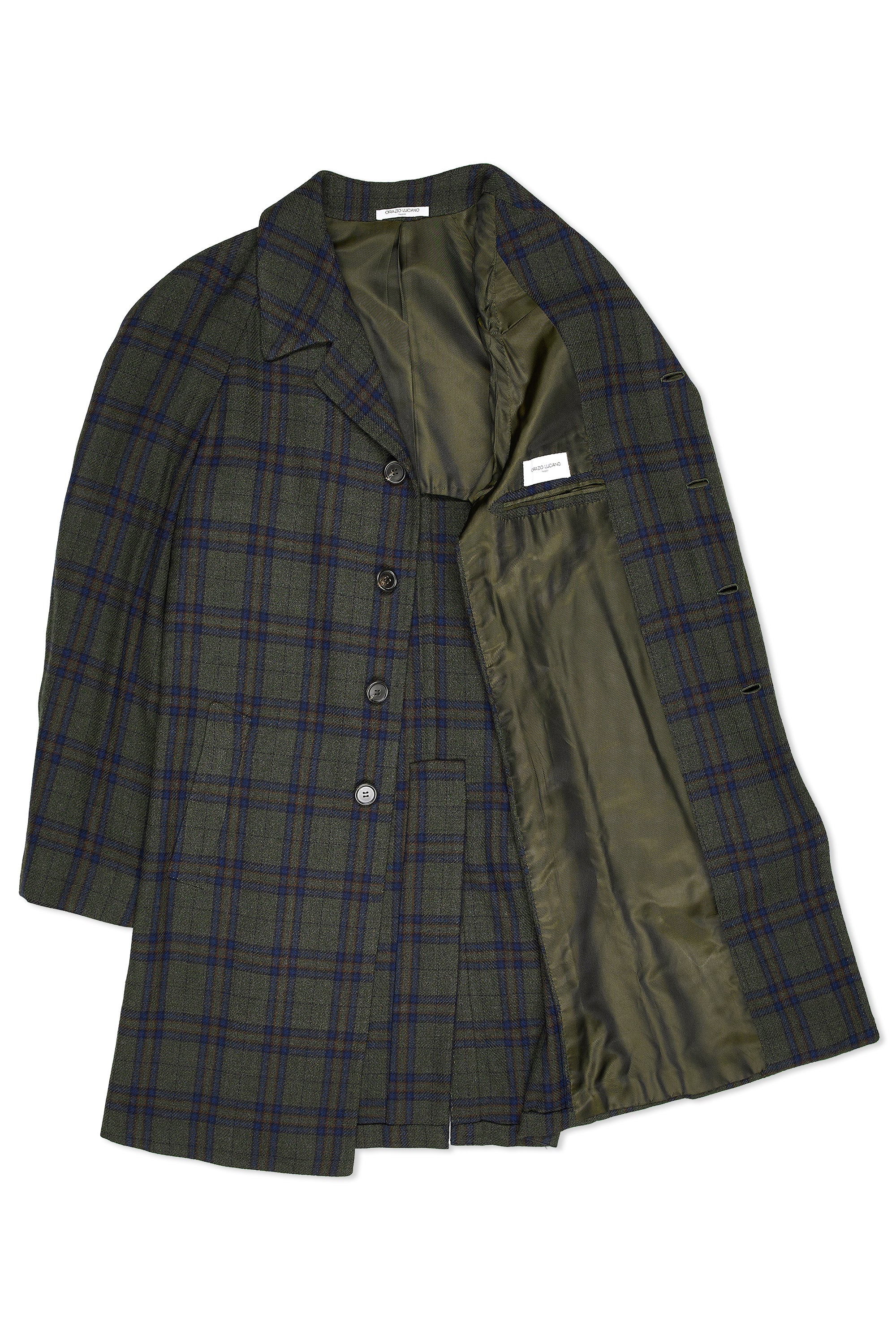 Orazio Luciano Green/Blue/Orange Check Wool Overcoat