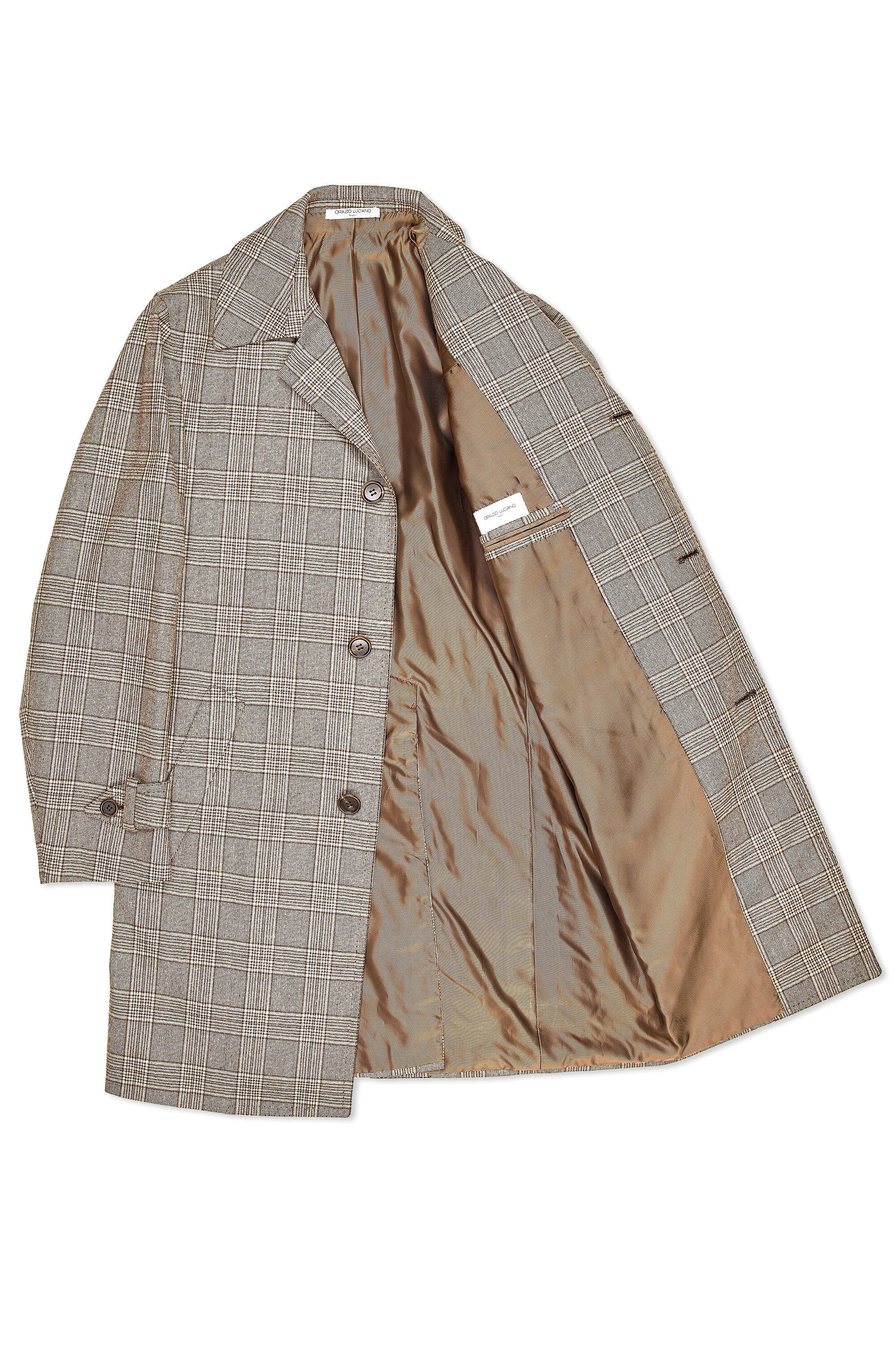 Orazio Luciano Brown/Beige Glen Plaid Wool Overcoat