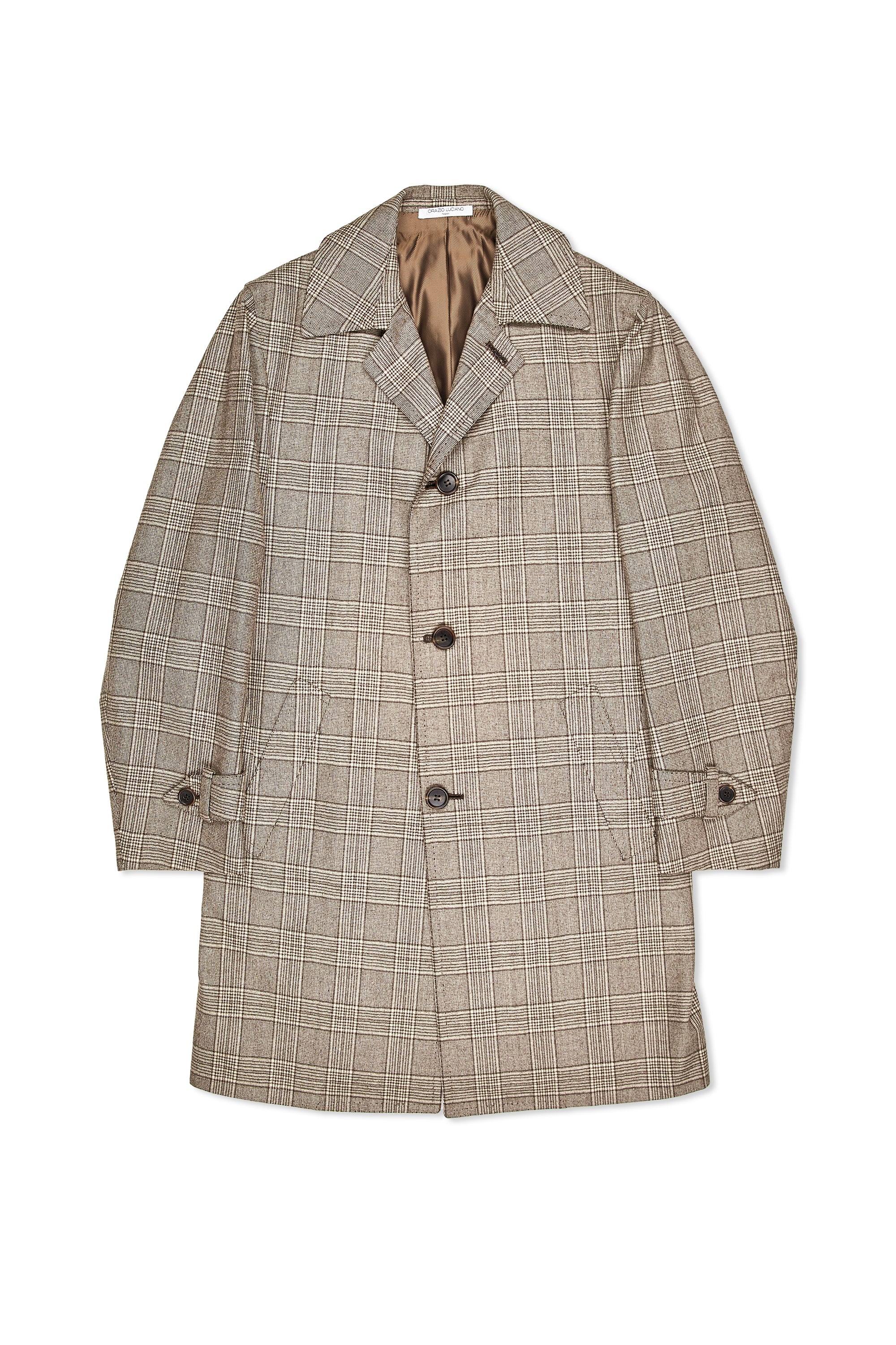 Orazio Luciano Brown/Beige Glen Plaid Wool Overcoat