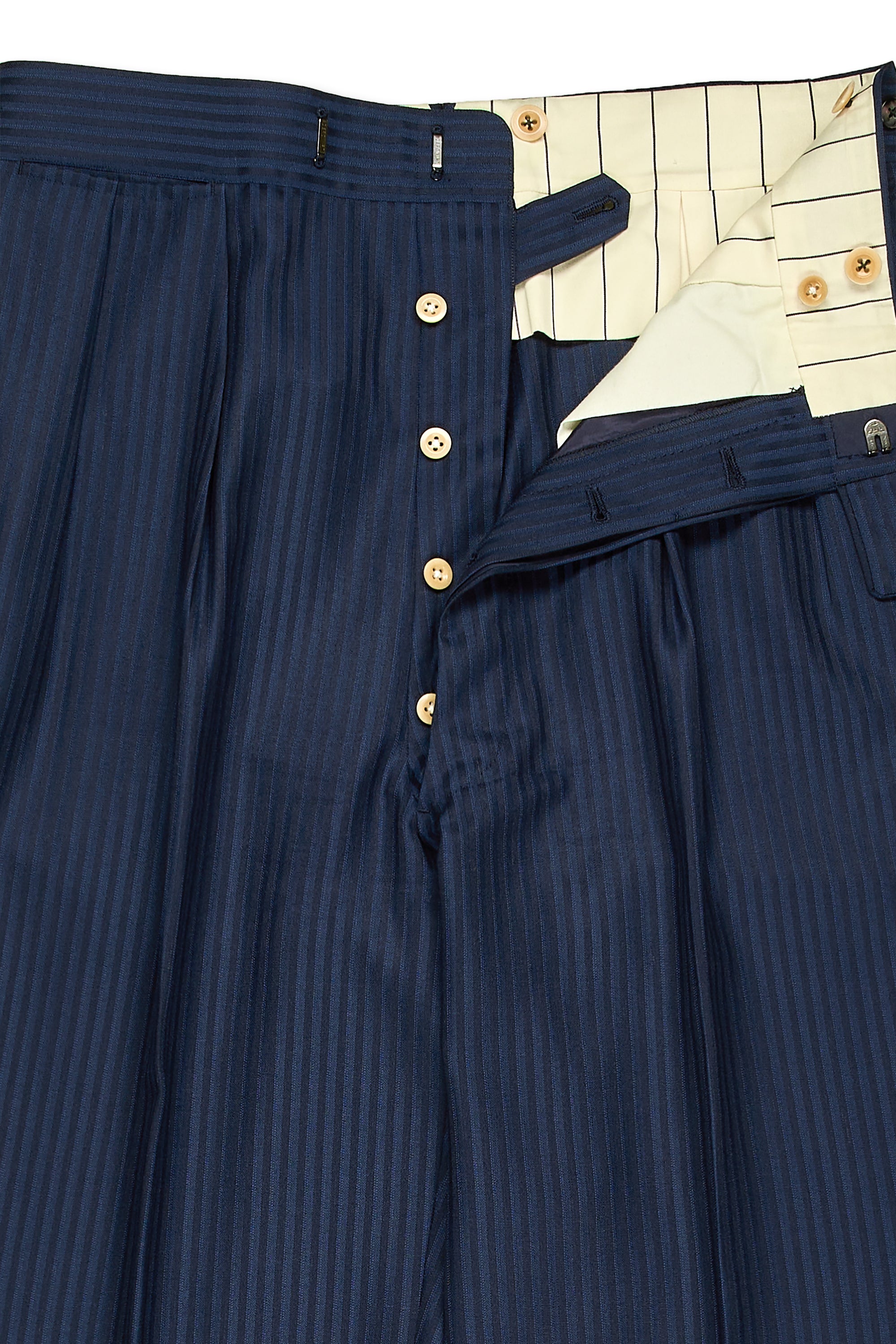 Blue Shears Navy Stripe Pashmina/Vicuna with Hermes Silk Scarf Lining Suit Bespoke