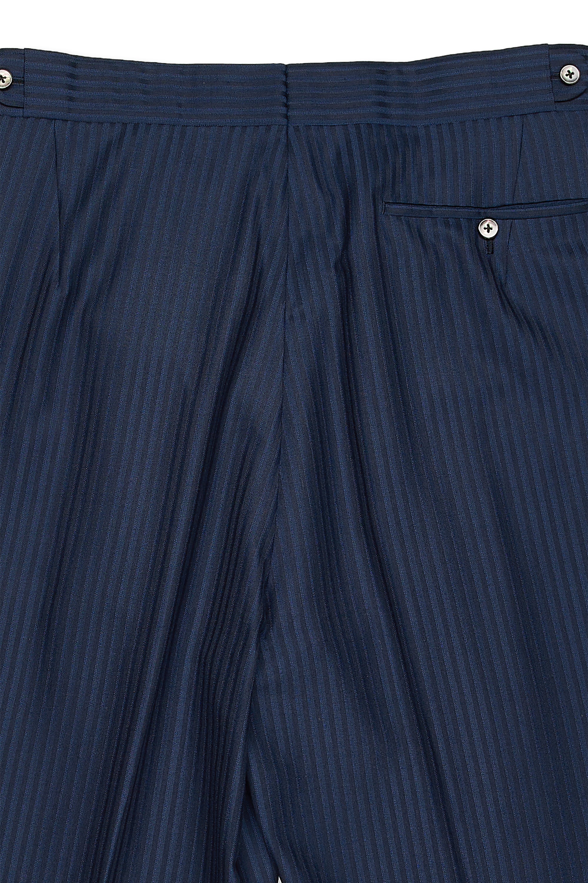 Blue Shears Navy Stripe Pashmina/Vicuna with Hermes Silk Scarf Lining Suit Bespoke