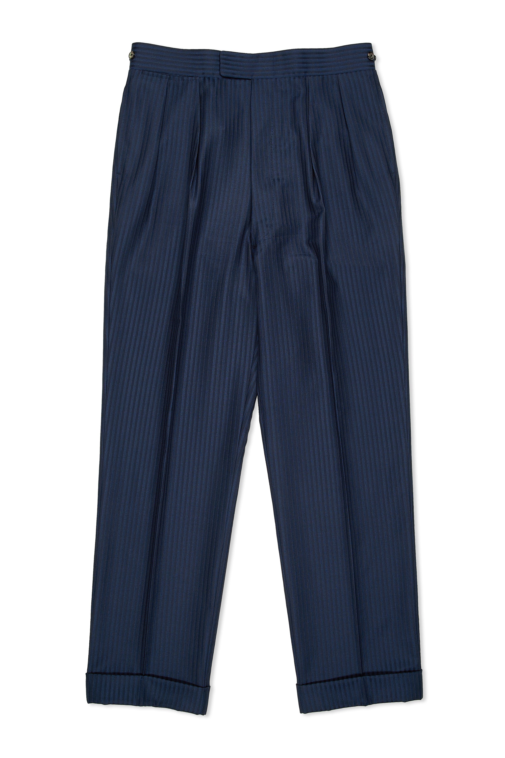 Blue Shears Navy Stripe Pashmina/Vicuna with Hermes Silk Scarf Lining Suit Bespoke