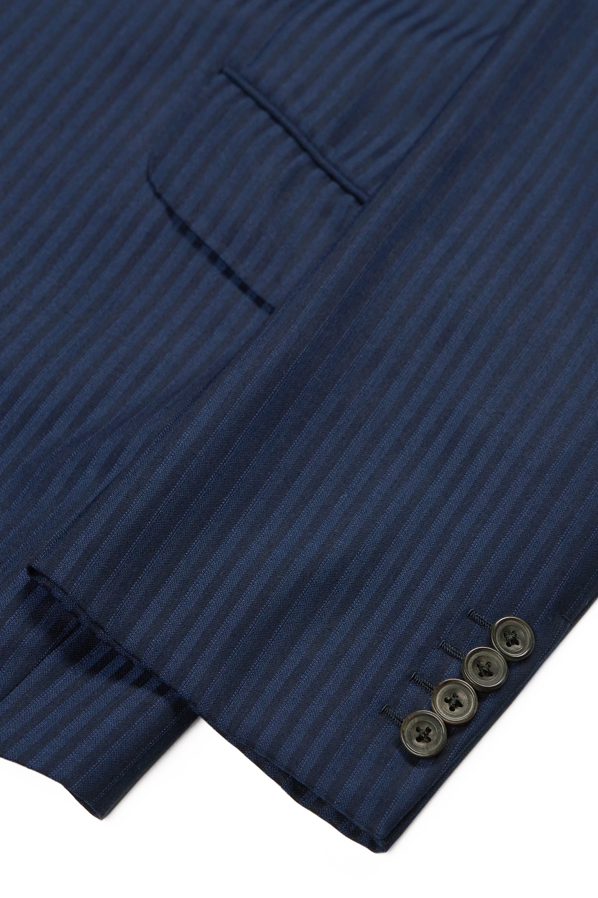 Blue Shears Navy Stripe Pashmina/Vicuna with Hermes Silk Scarf Lining Suit Bespoke