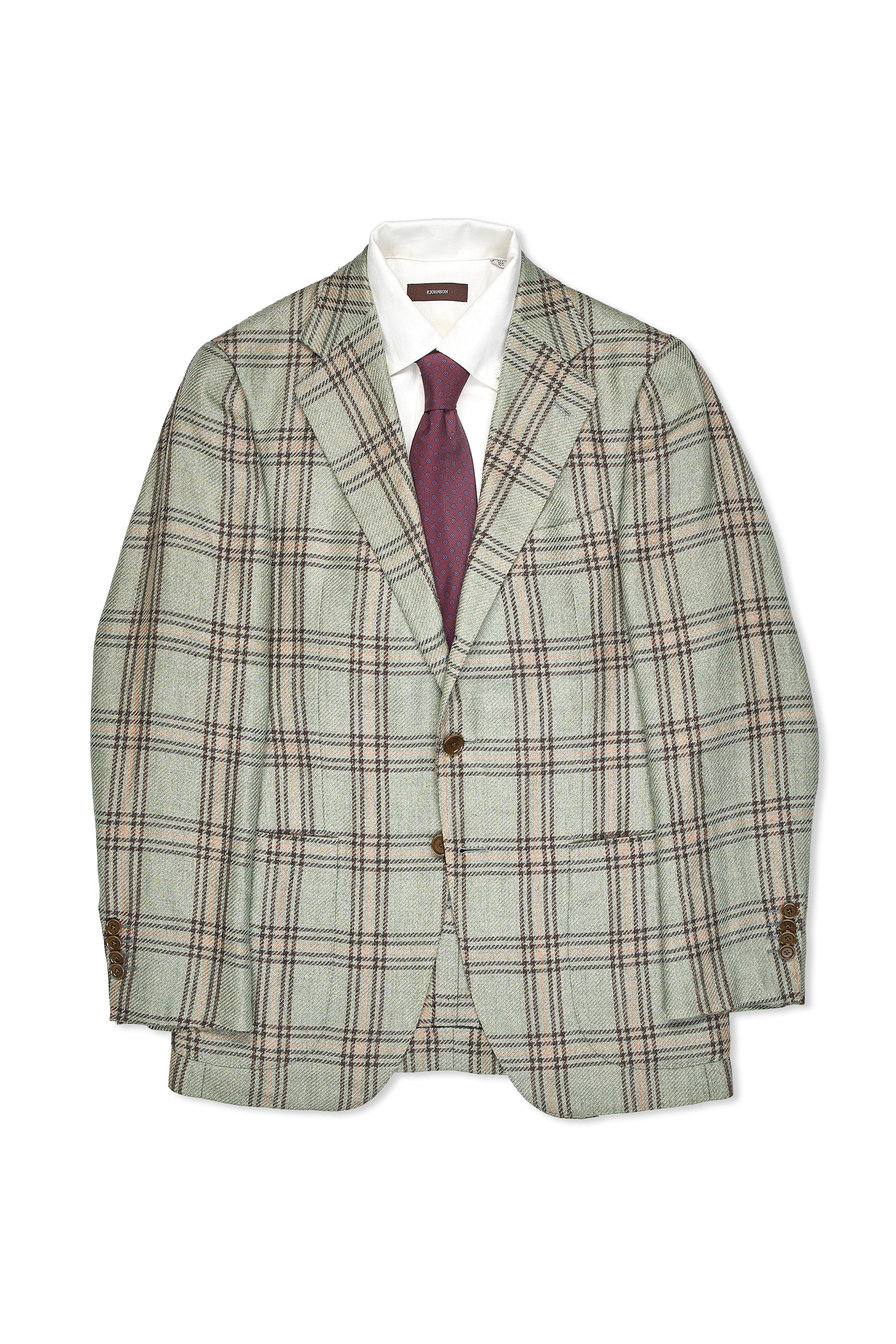 United Arrows Sovereign Green/Brown/Orange Check Linen/Wool Sport Coat