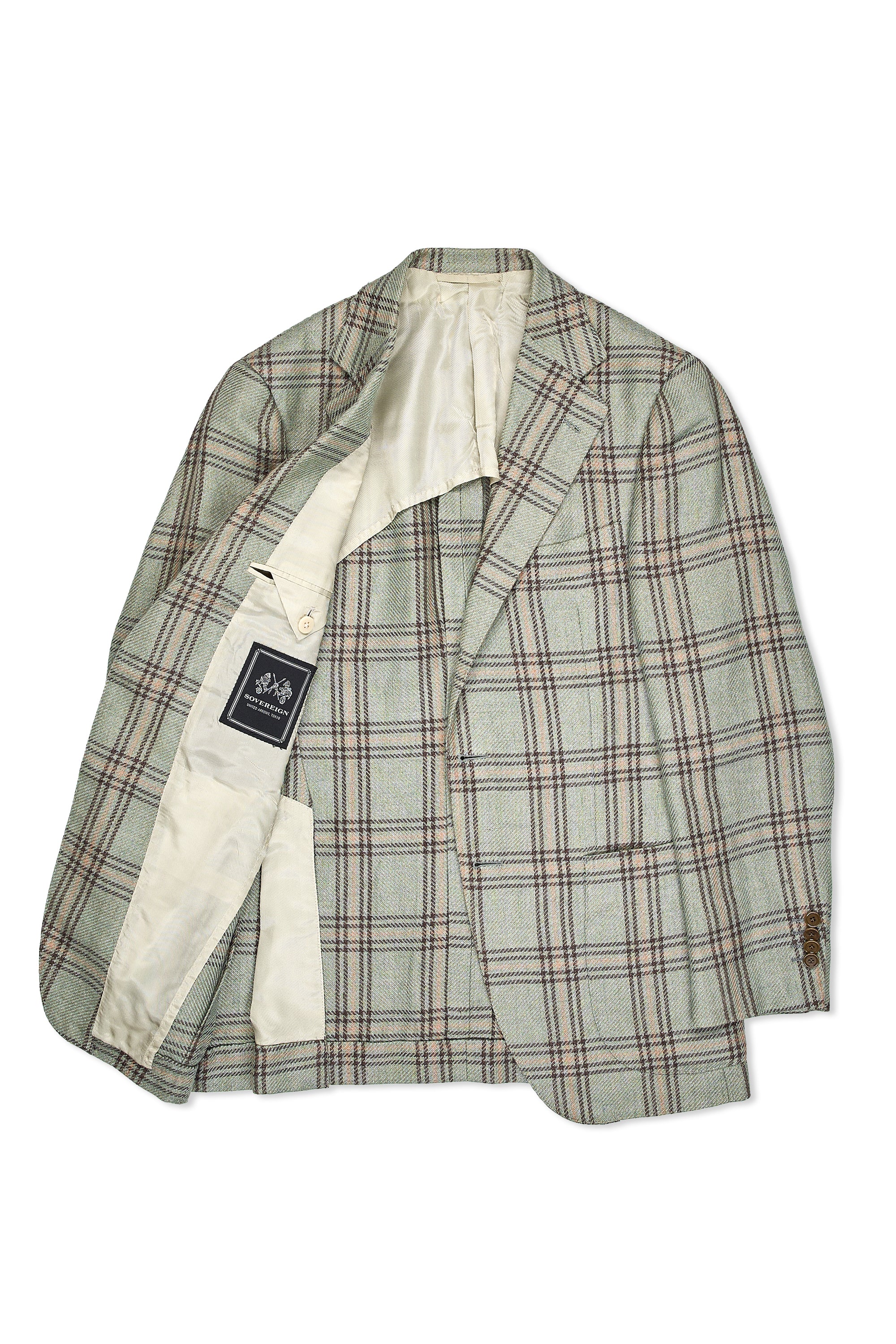 United Arrows Sovereign Green/Brown/Orange Check Linen/Wool Sport Coat
