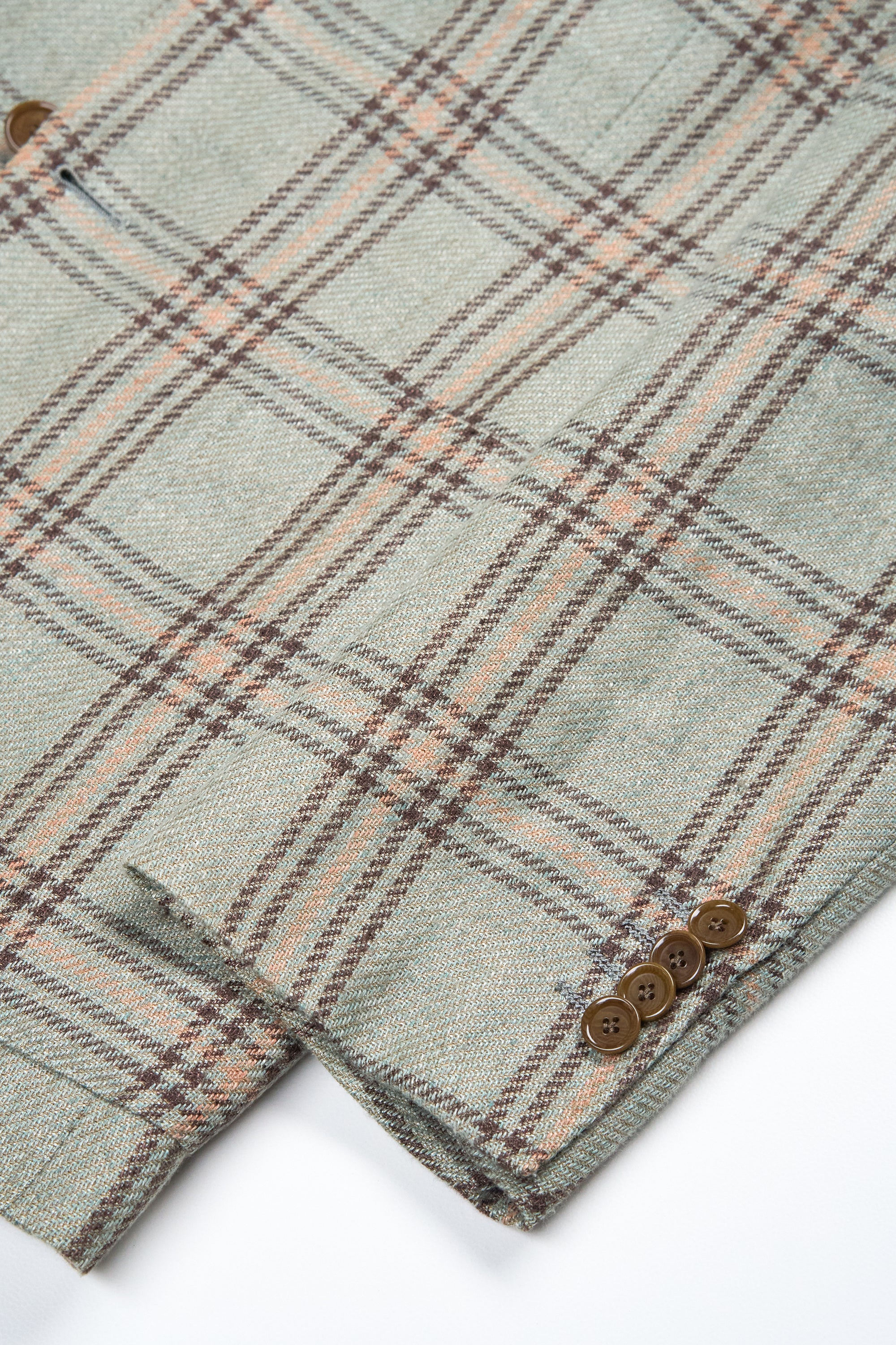 United Arrows Sovereign Green/Brown/Orange Check Linen/Wool Sport Coat