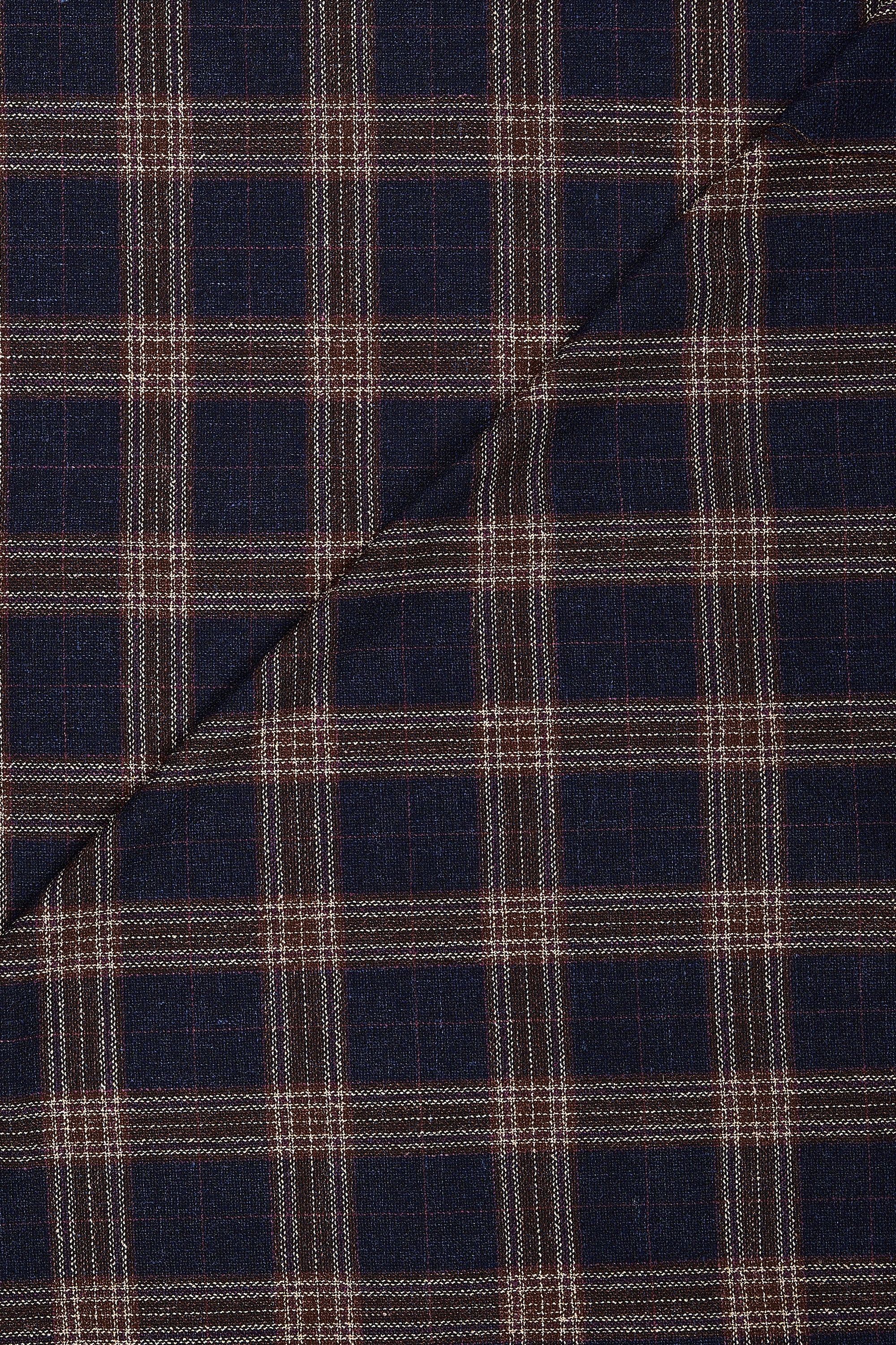 Vitale Barberis Canonico for Drapers Navy with Brown/Purple Check Wool/Silk Cloth - 2.5m