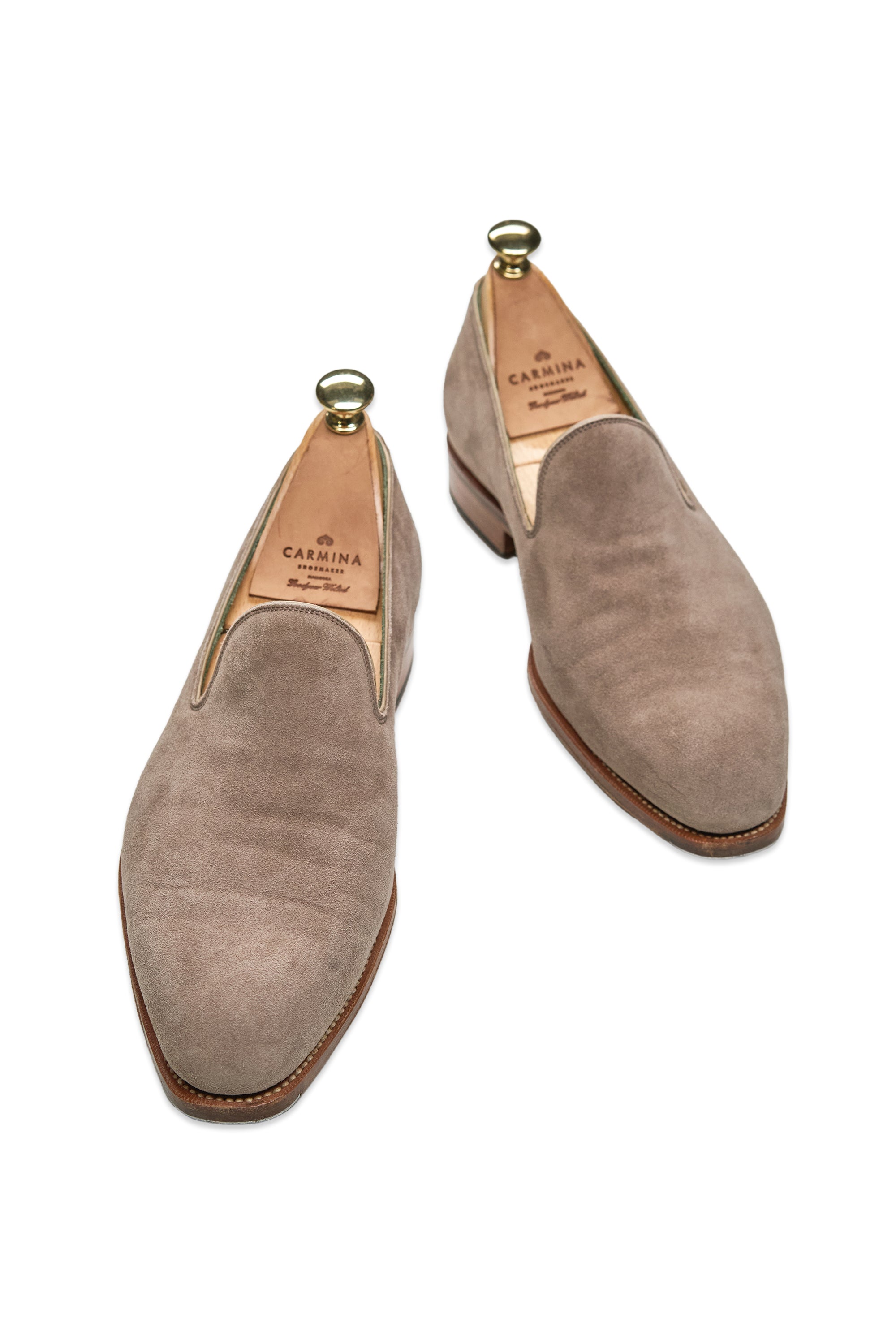 Carmina Taupe Suede Plain Toe Loafers