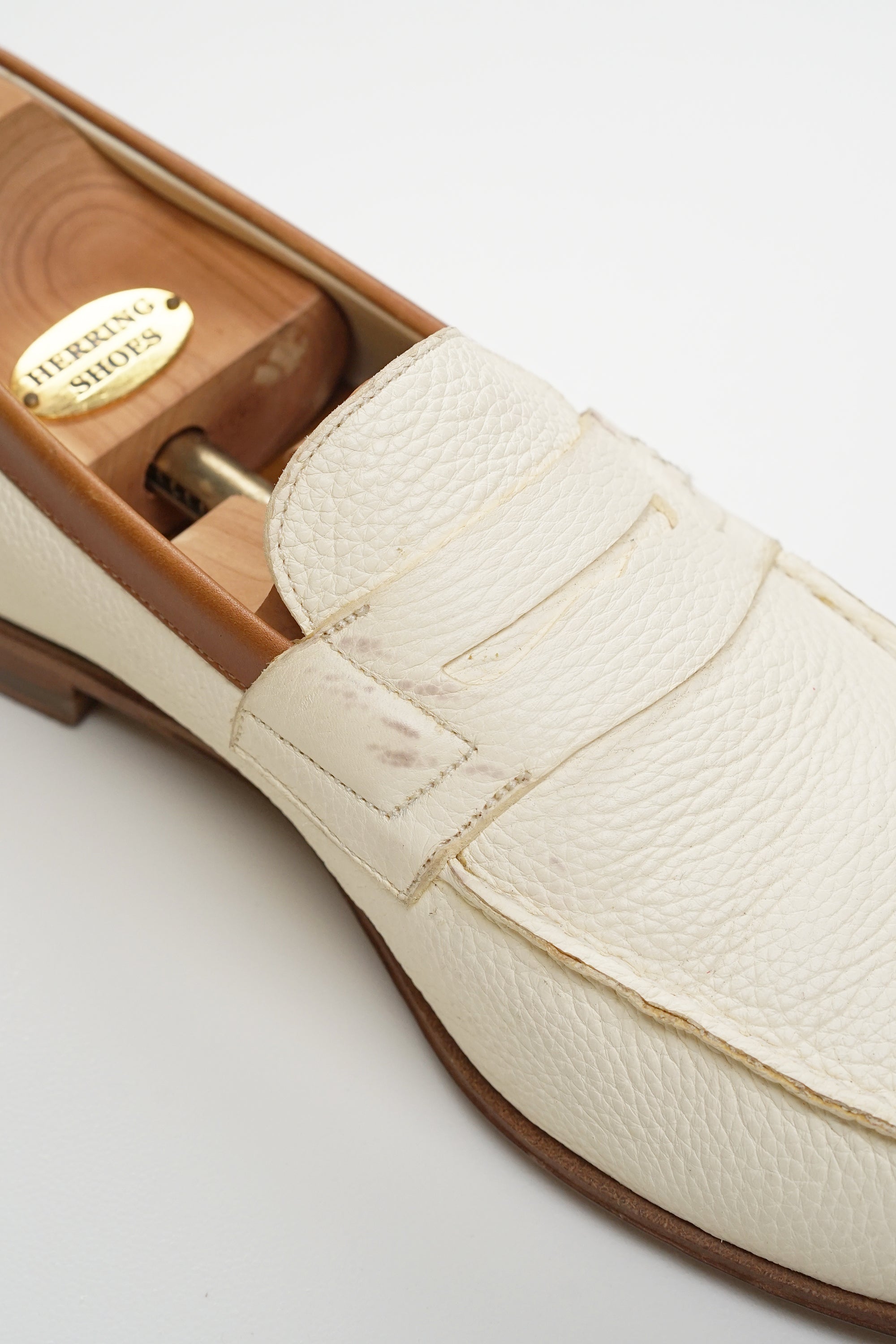 J.M. Weston White Grain Calf Penny Loafers