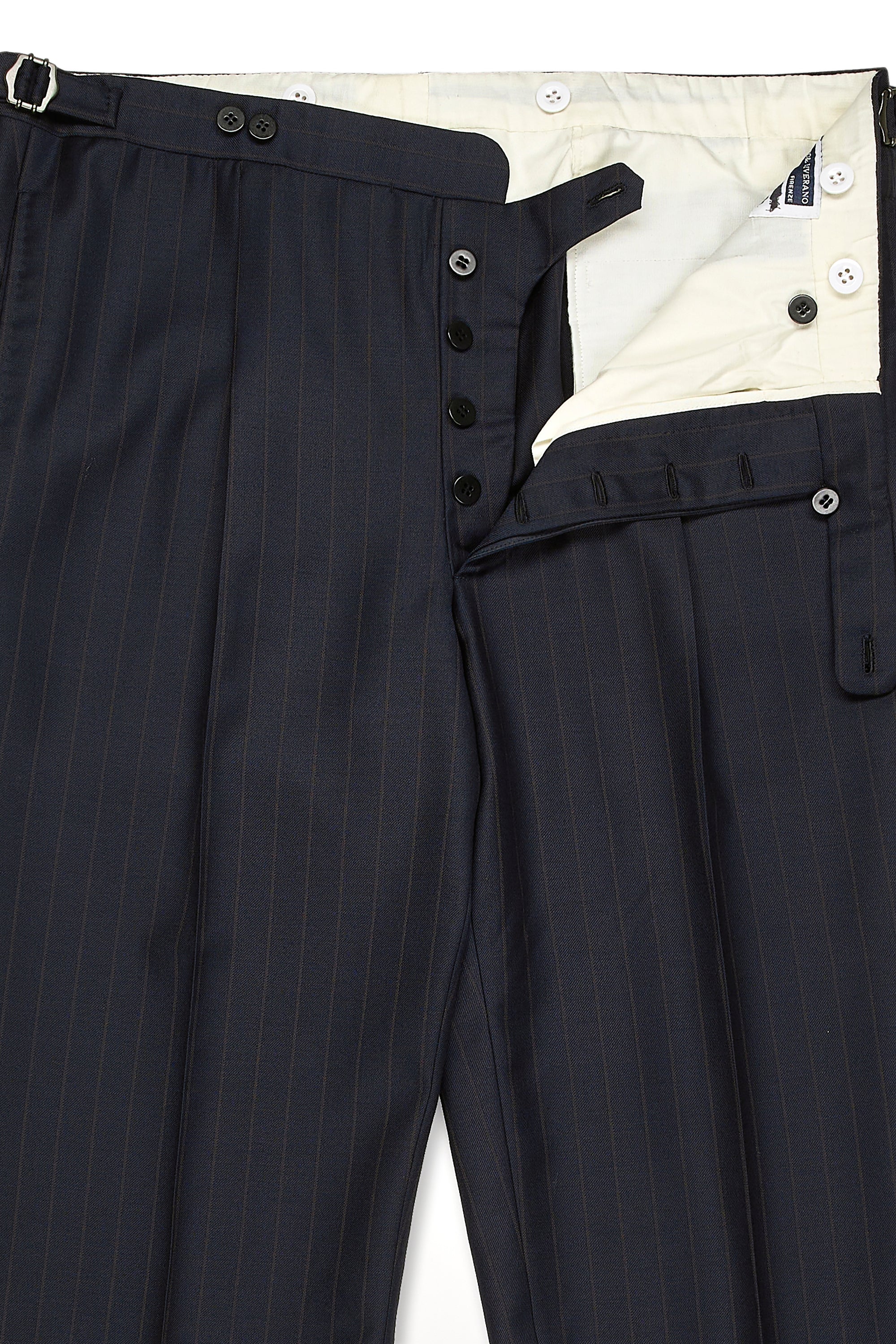 Liverano & Liverano Navy with Brown Pinstripe Wool Suit Bespoke