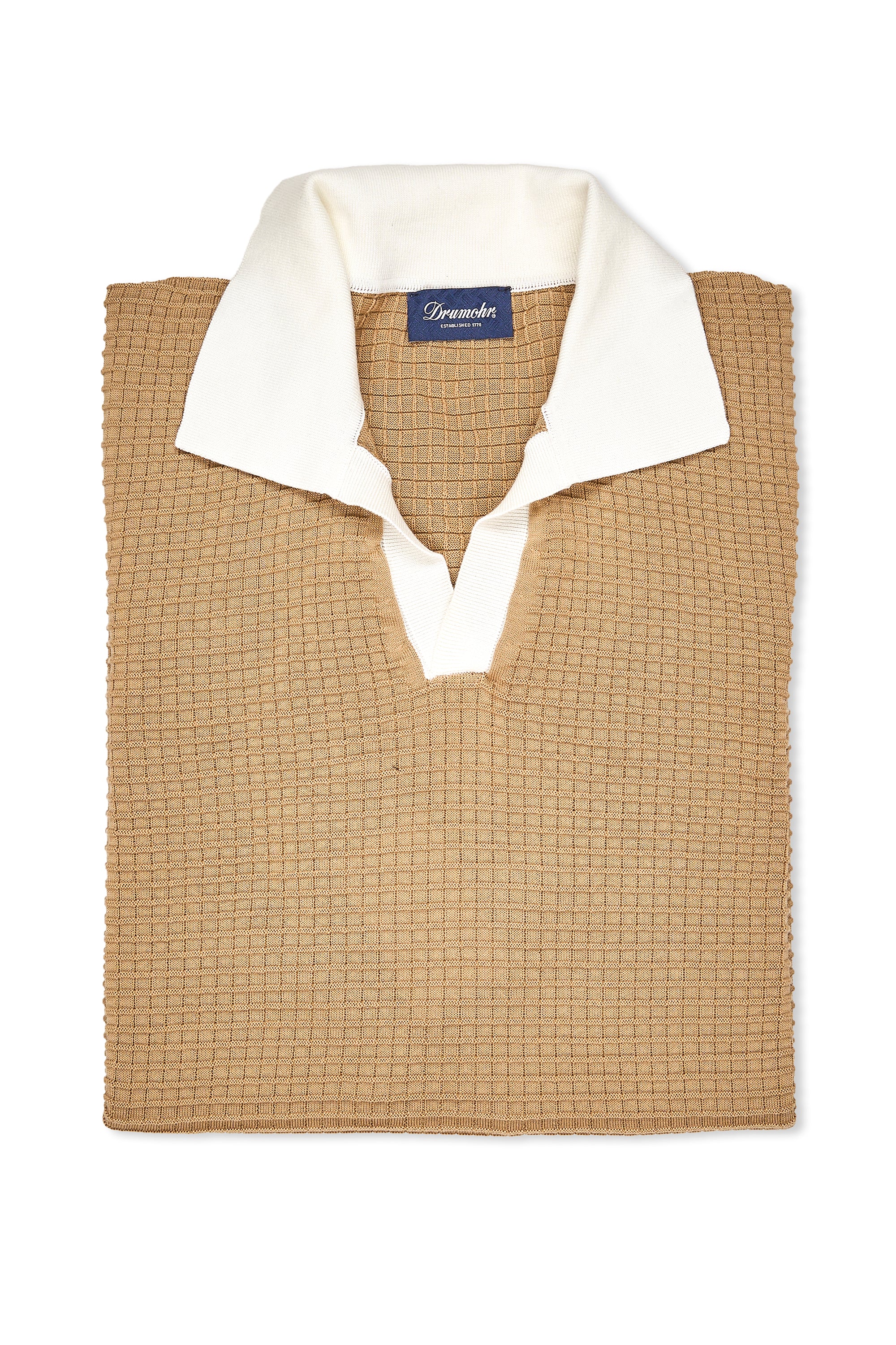 Drumohr Beige Cotton Knitted Square Short Sleeve Polo