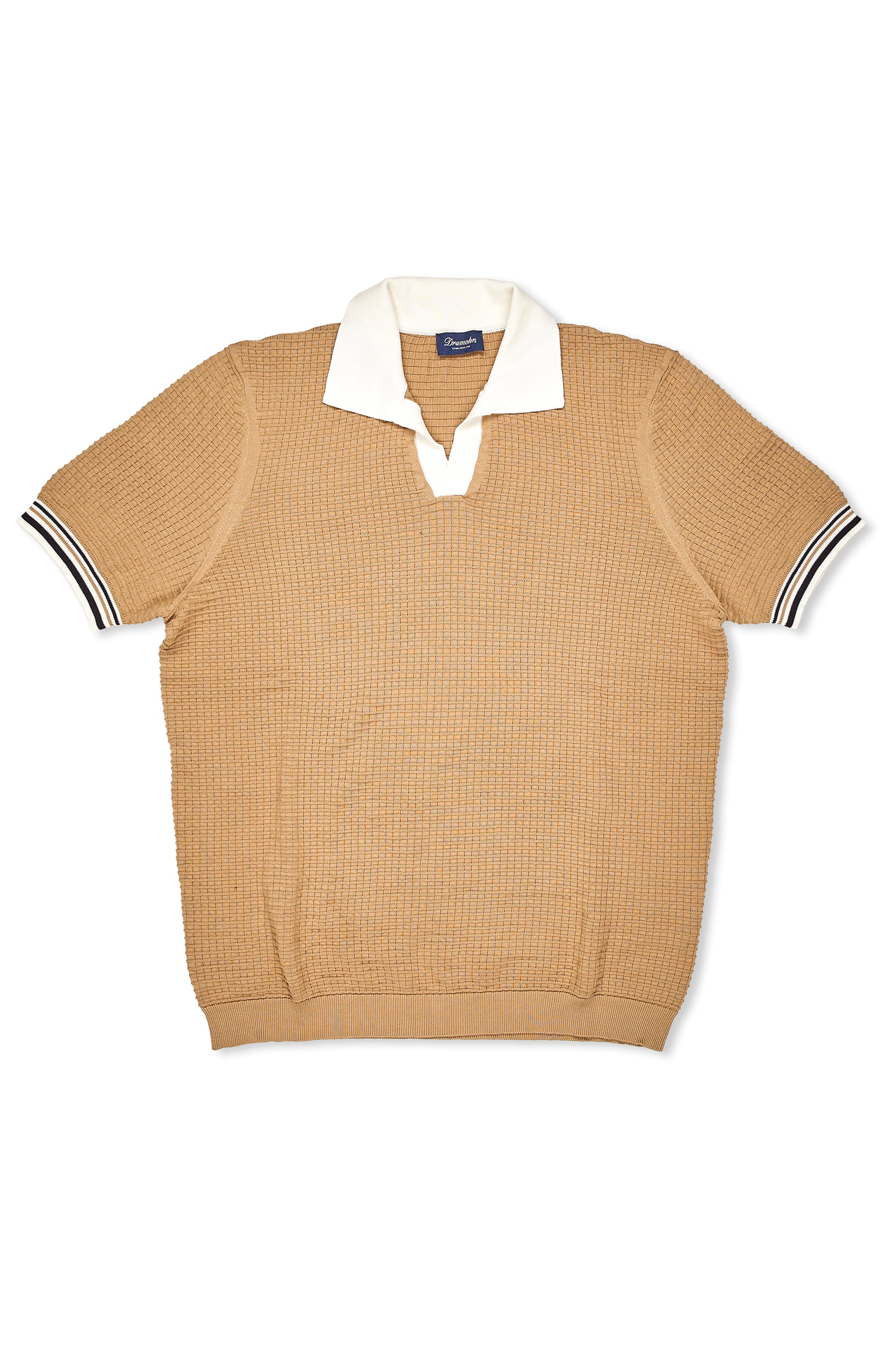 Drumohr Beige Cotton Knitted Square Short Sleeve Polo