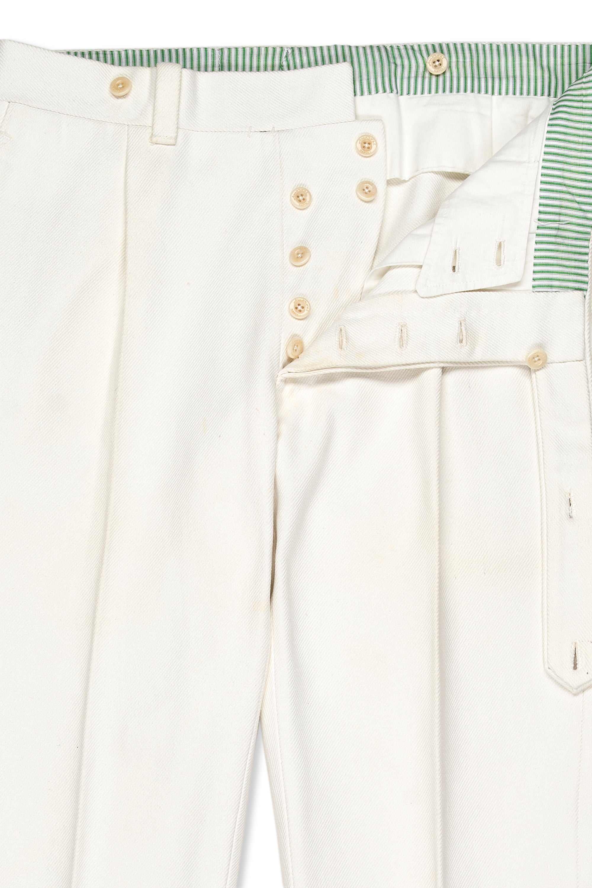 Ambrosi White Cotton Twill Single Pleat Trousers