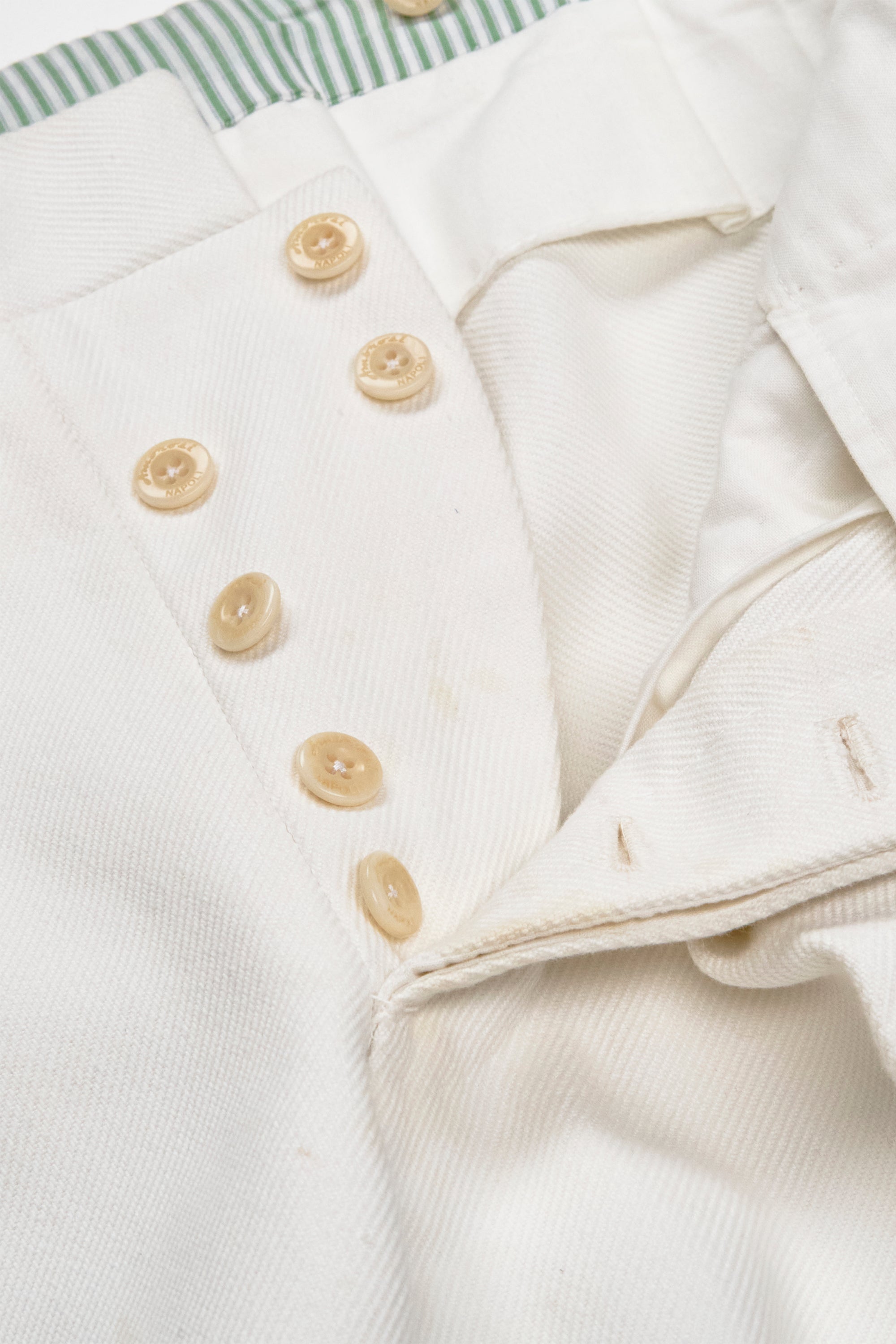 Ambrosi White Cotton Twill Single Pleat Trousers